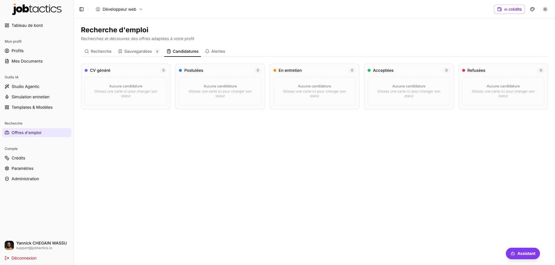 Suivi de candidatures en kanban