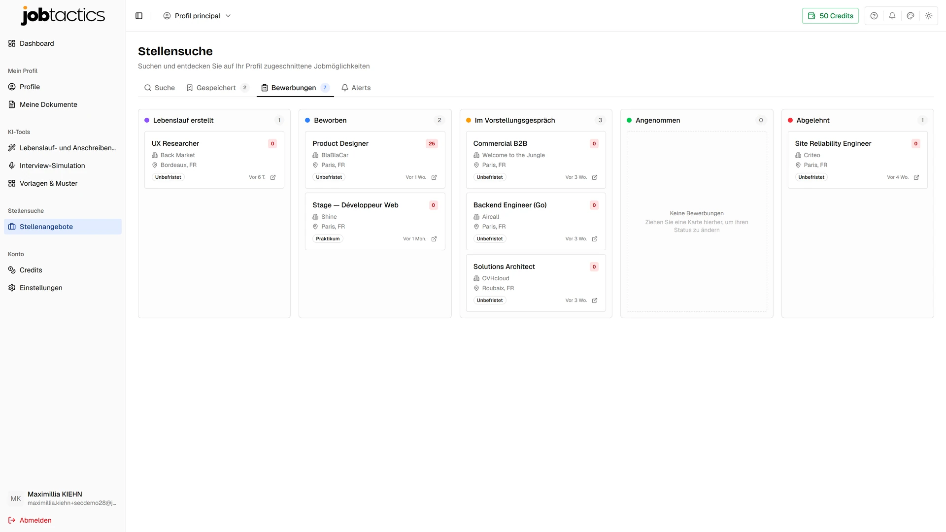 Bewerbungstracker im Kanban-Stil