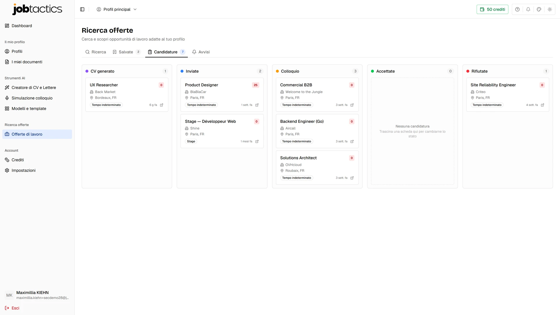 Tracker candidature in stile kanban