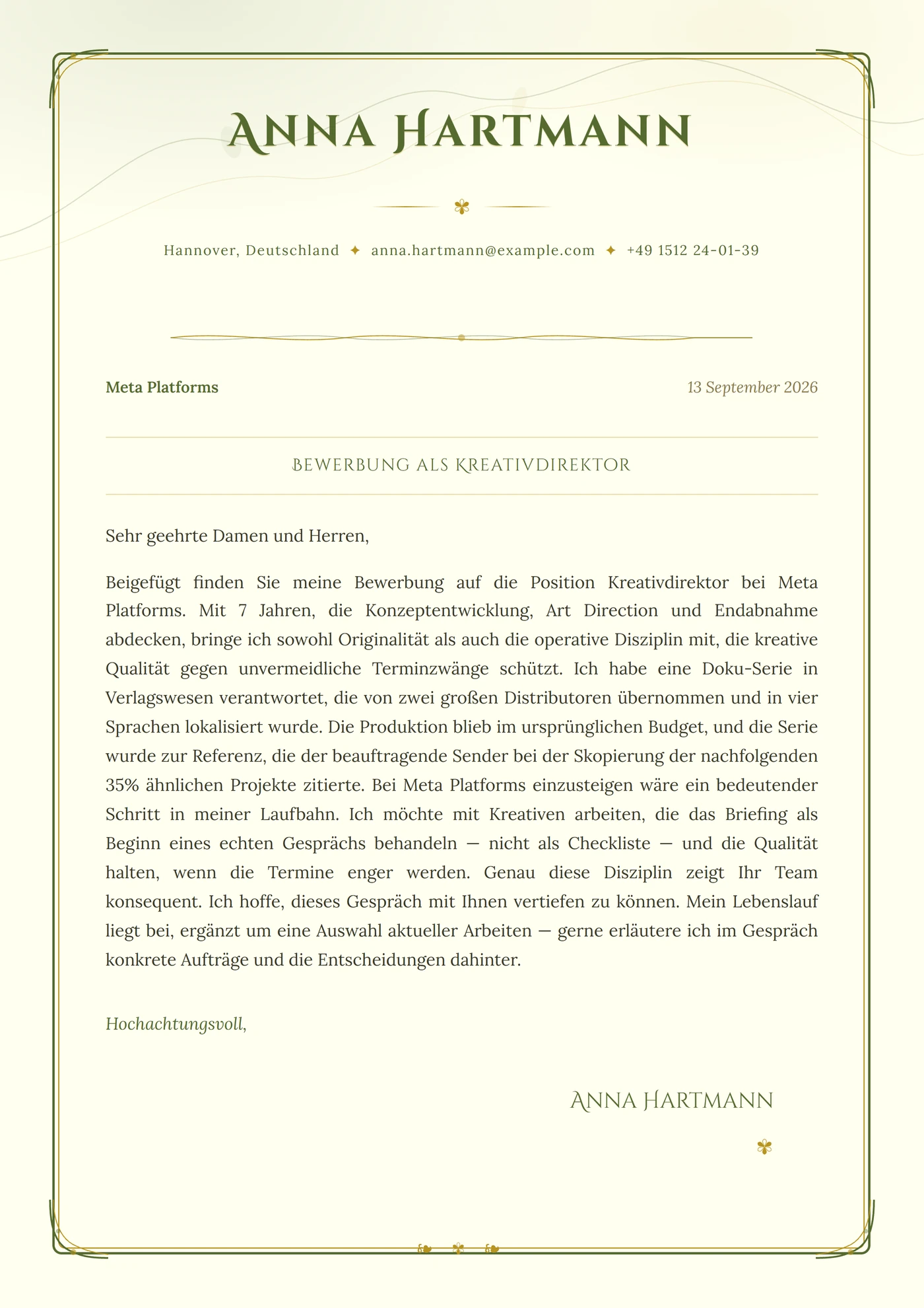 Jugendstil — Anschreiben-Vorlagen