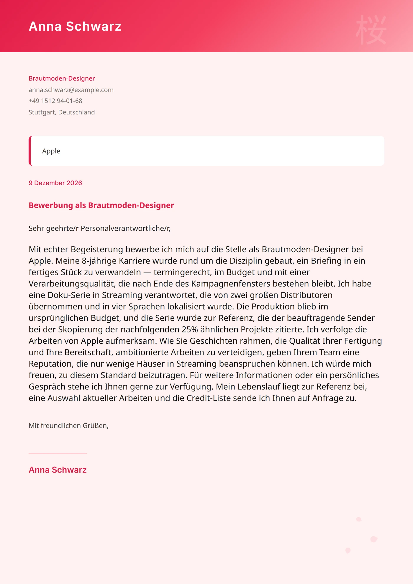 Kirschblüte — Anschreiben-Vorlagen