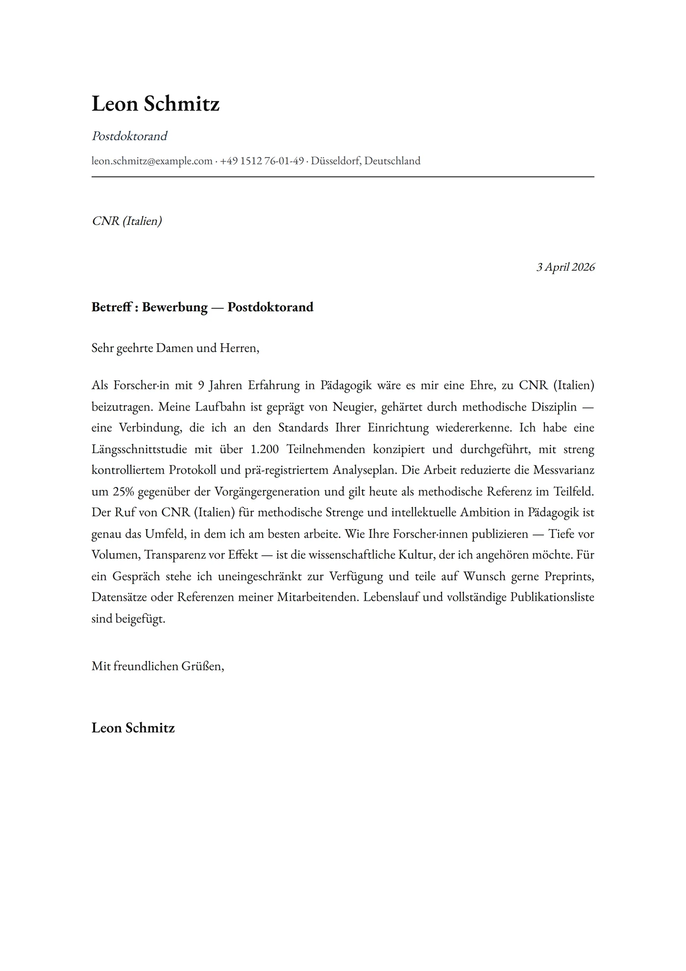 Klassisch Akademisch — Anschreiben-Vorlagen