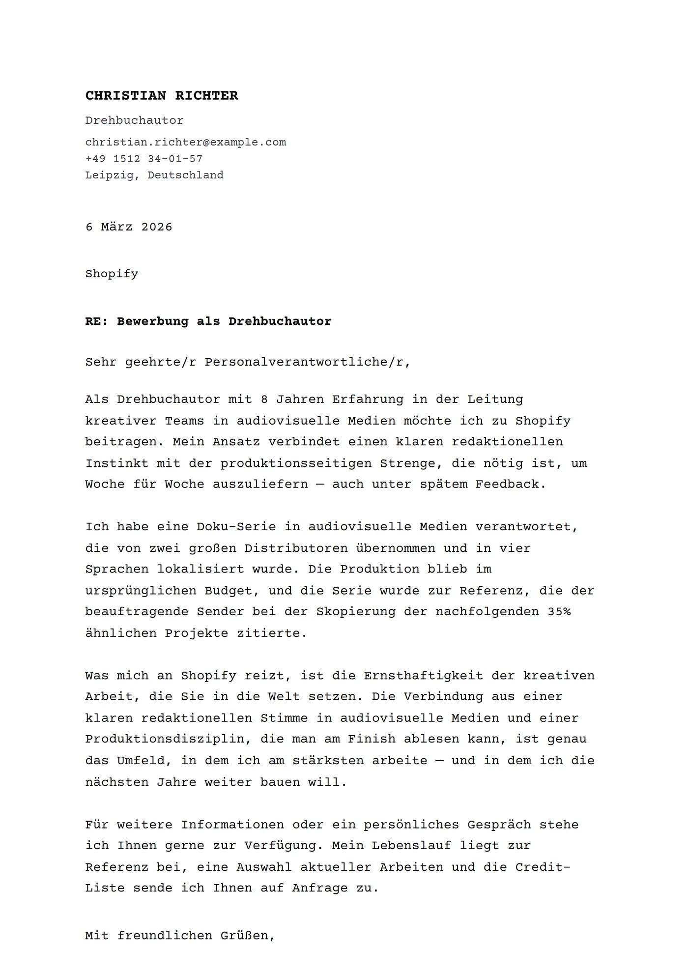 Klassisch Courier — Anschreiben-Vorlagen
