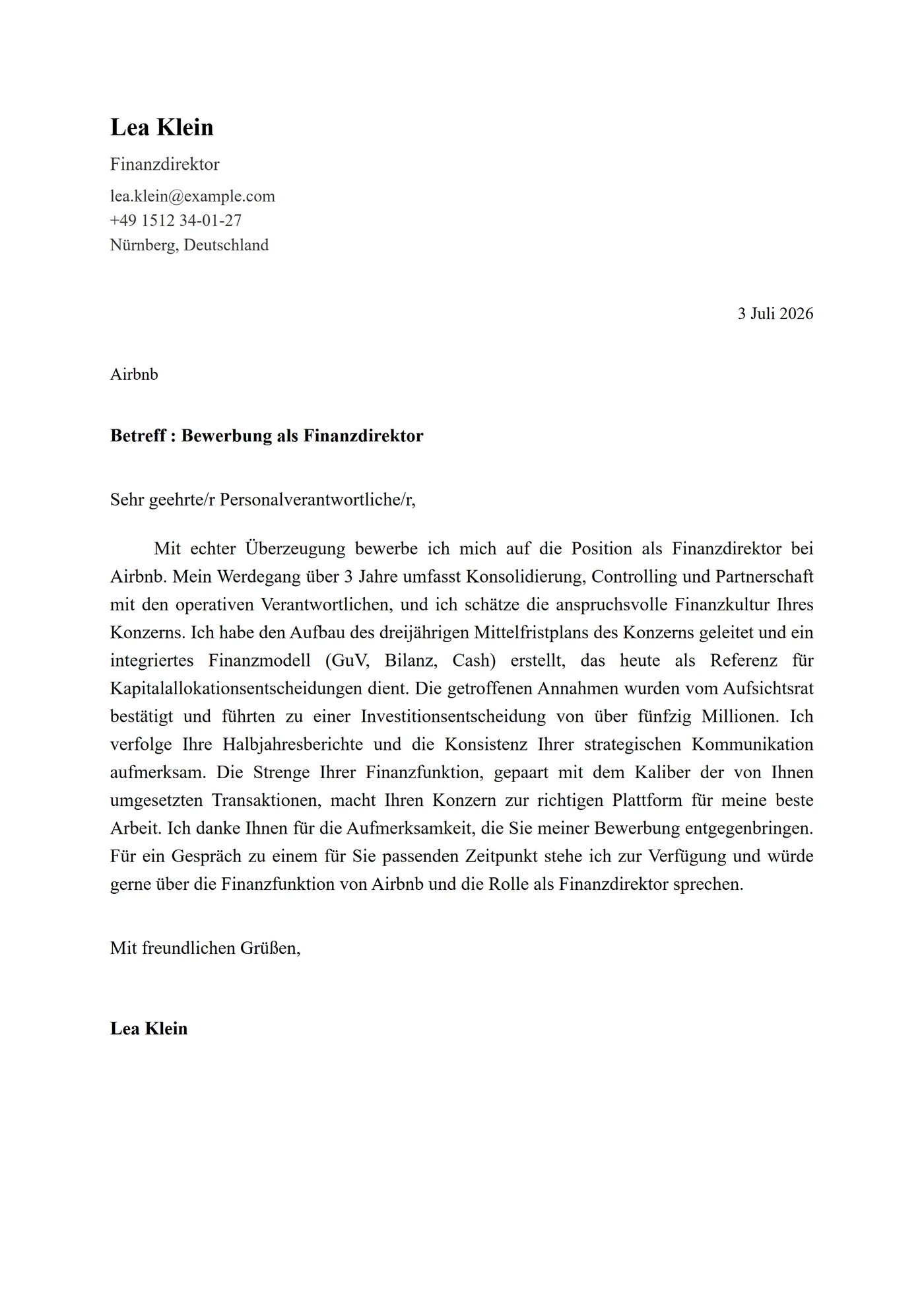 Klassisch Formell — Anschreiben-Vorlagen