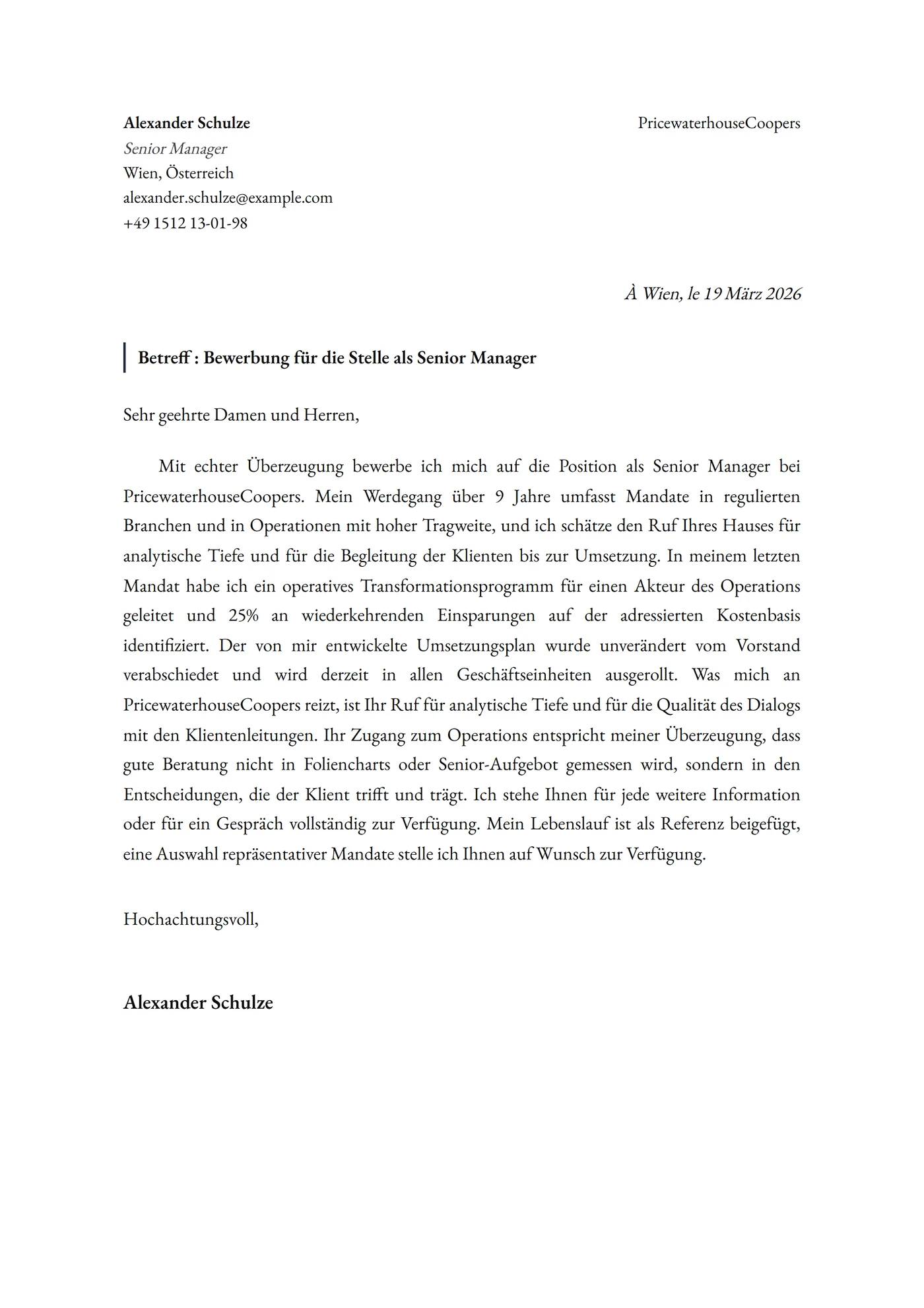 Französisches AIDA — Anschreiben-Vorlagen