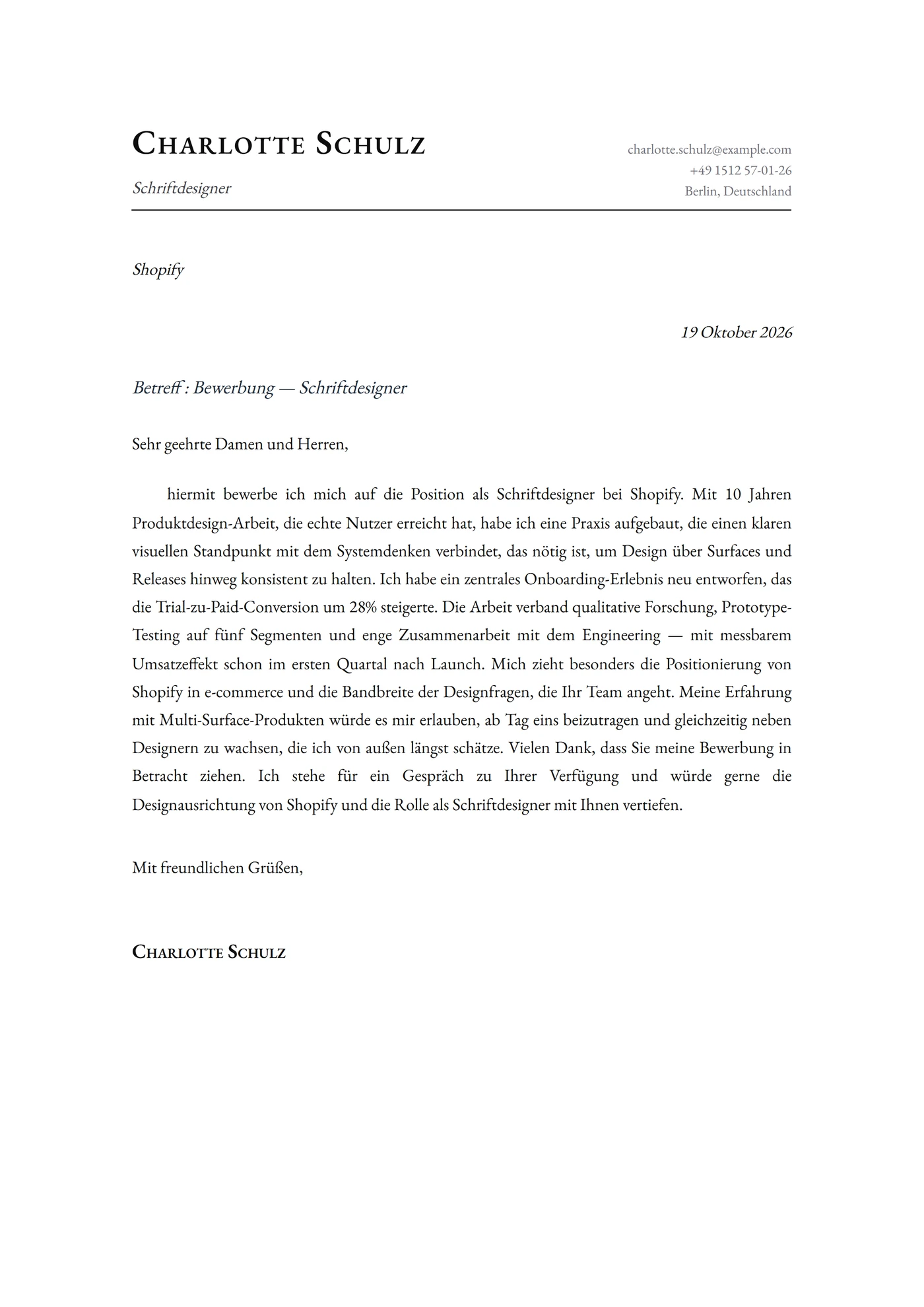 Klassisch Typografiert — Anschreiben-Vorlagen