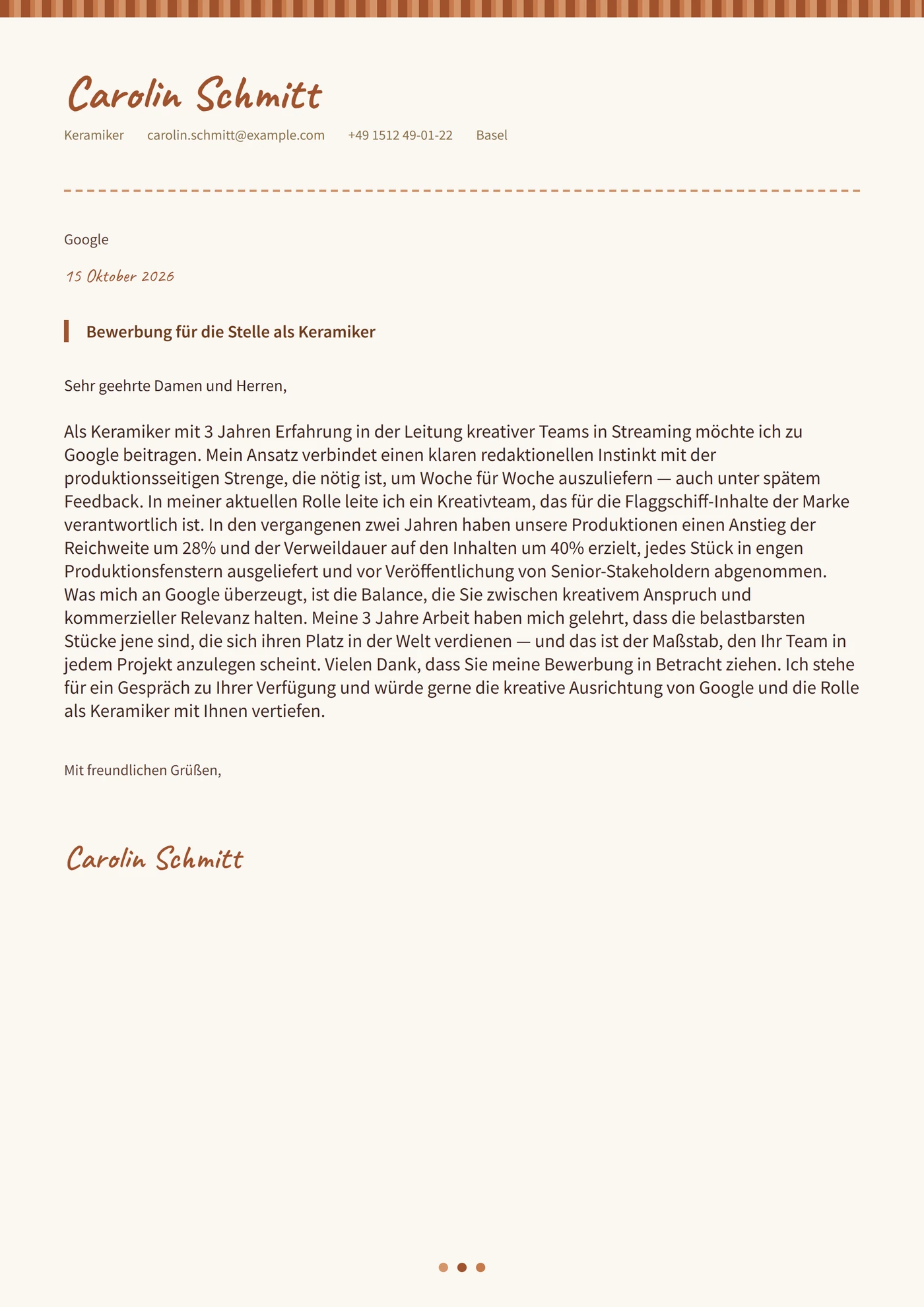 Tonkeramik — Anschreiben-Vorlagen