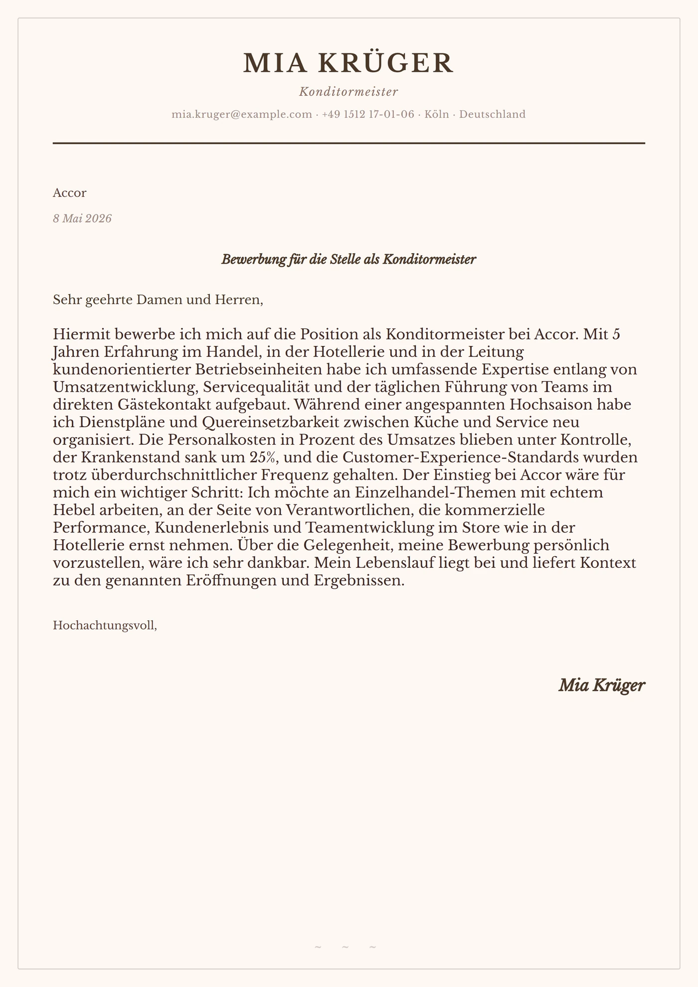 Kakao-Creme — Anschreiben-Vorlagen