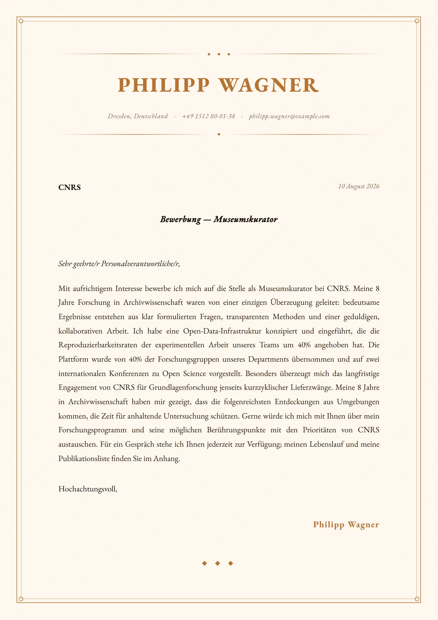 Kupferstich — Anschreiben-Vorlagen