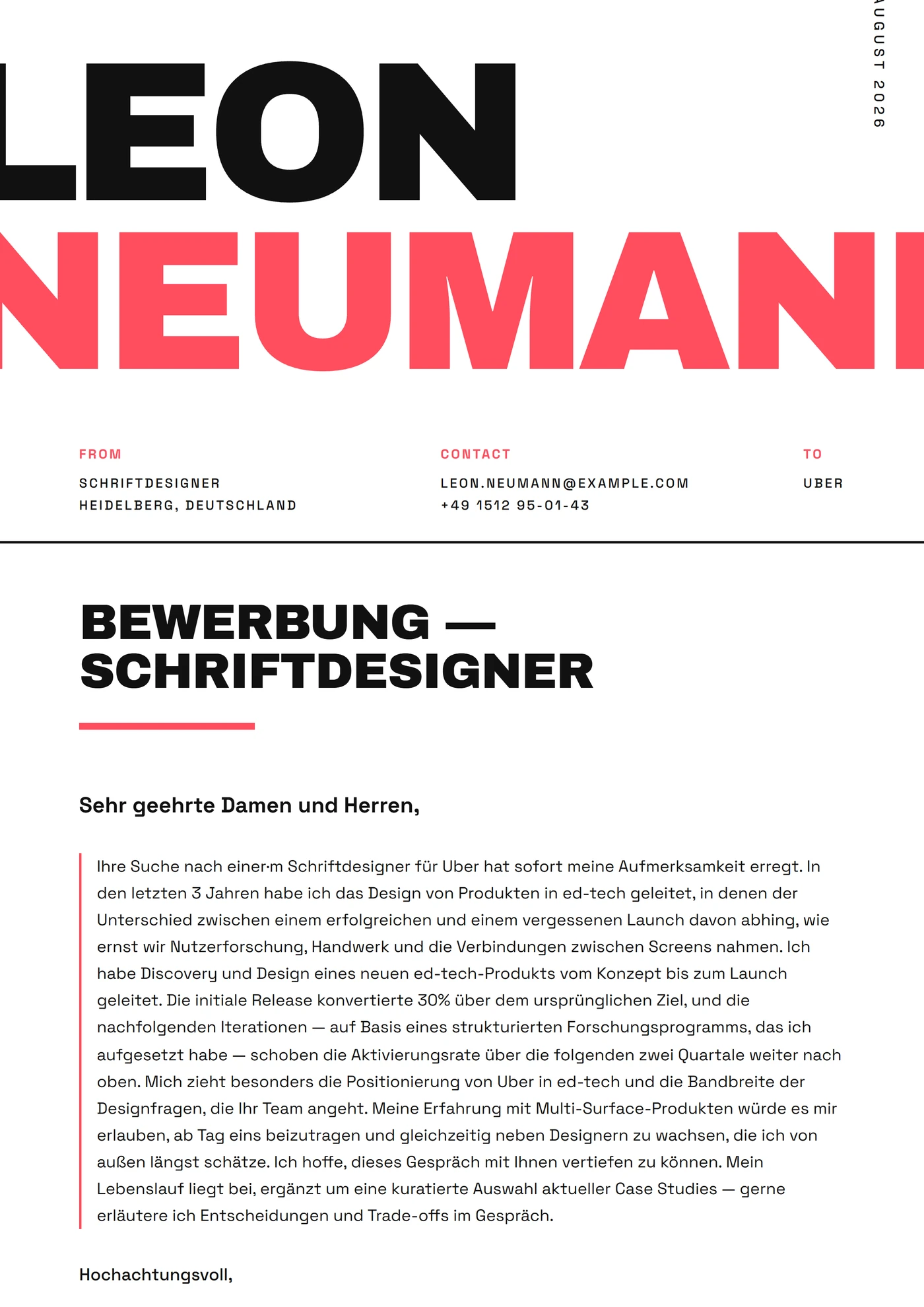 Bold Type — Anschreiben-Vorlagen
