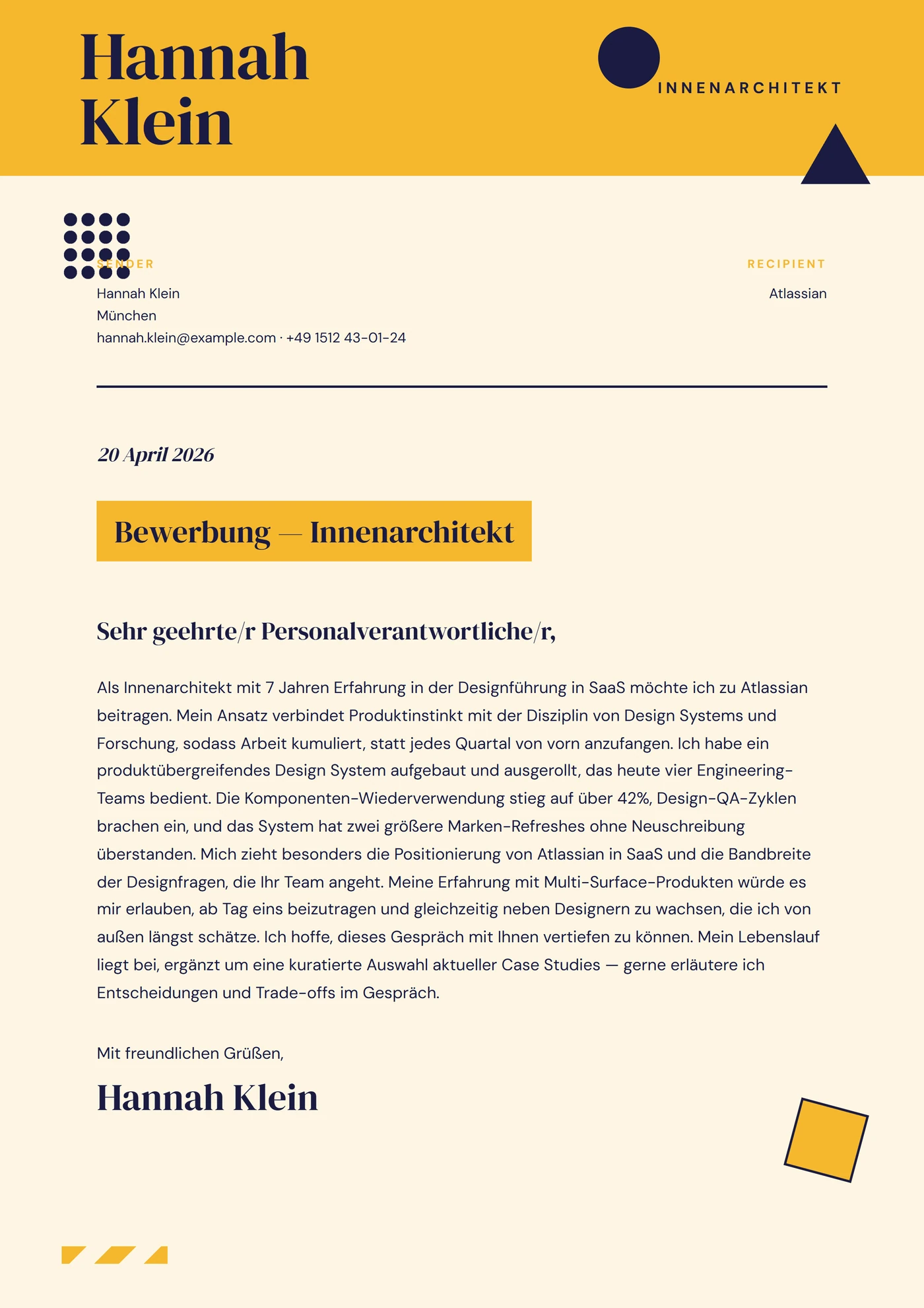Color Block — Anschreiben-Vorlagen