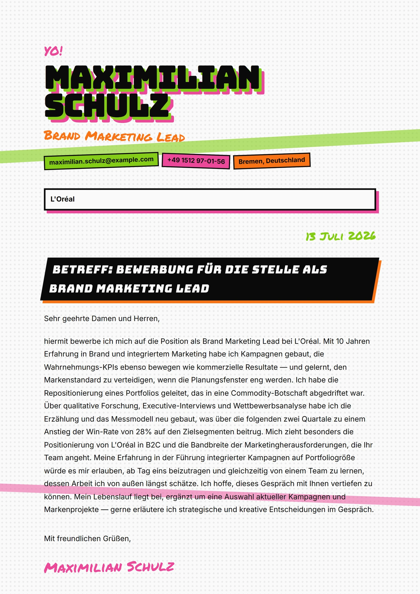 Skater-Brand — Anschreiben-Vorlagen