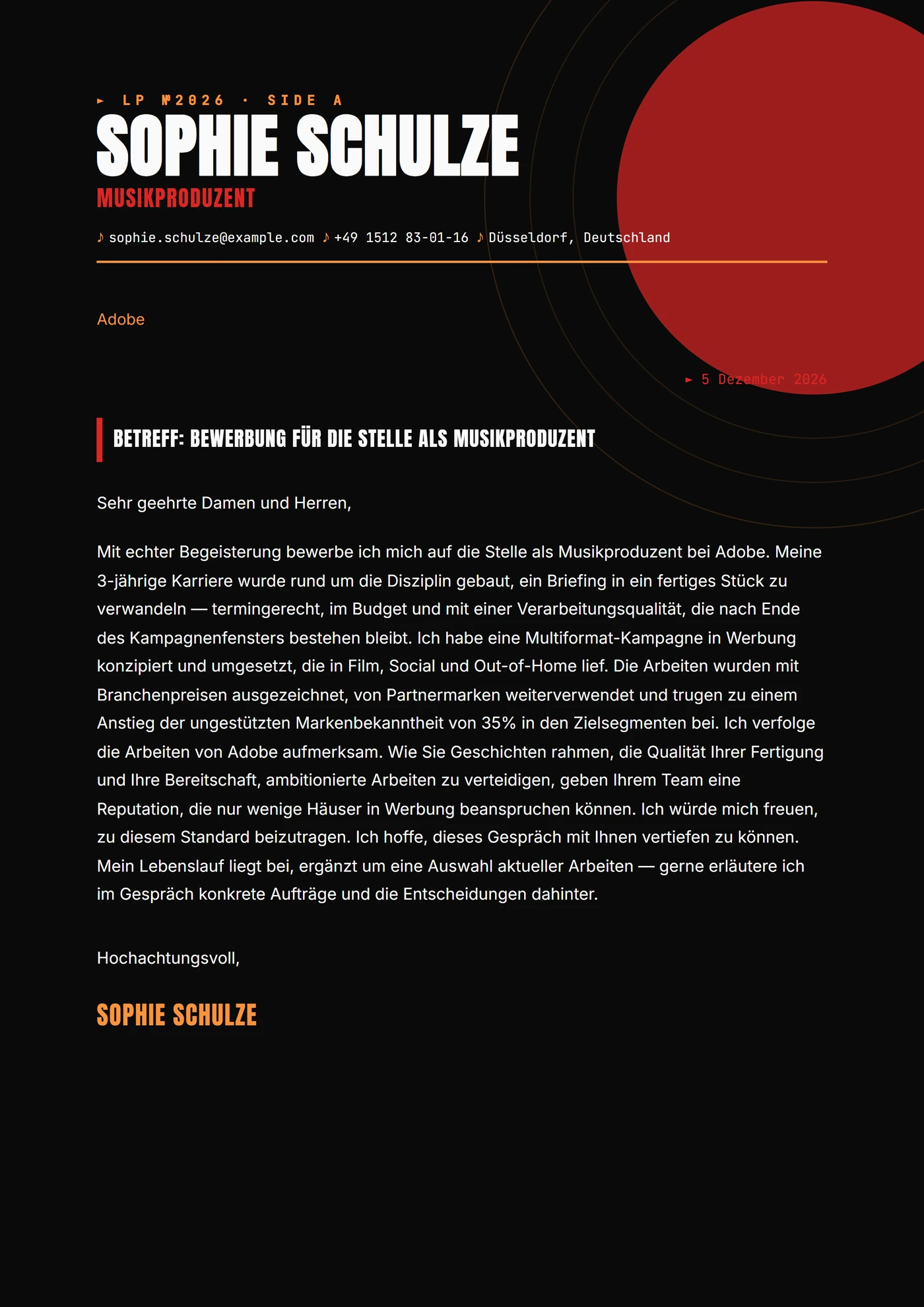 Vinyl-Hülle — Anschreiben-Vorlagen