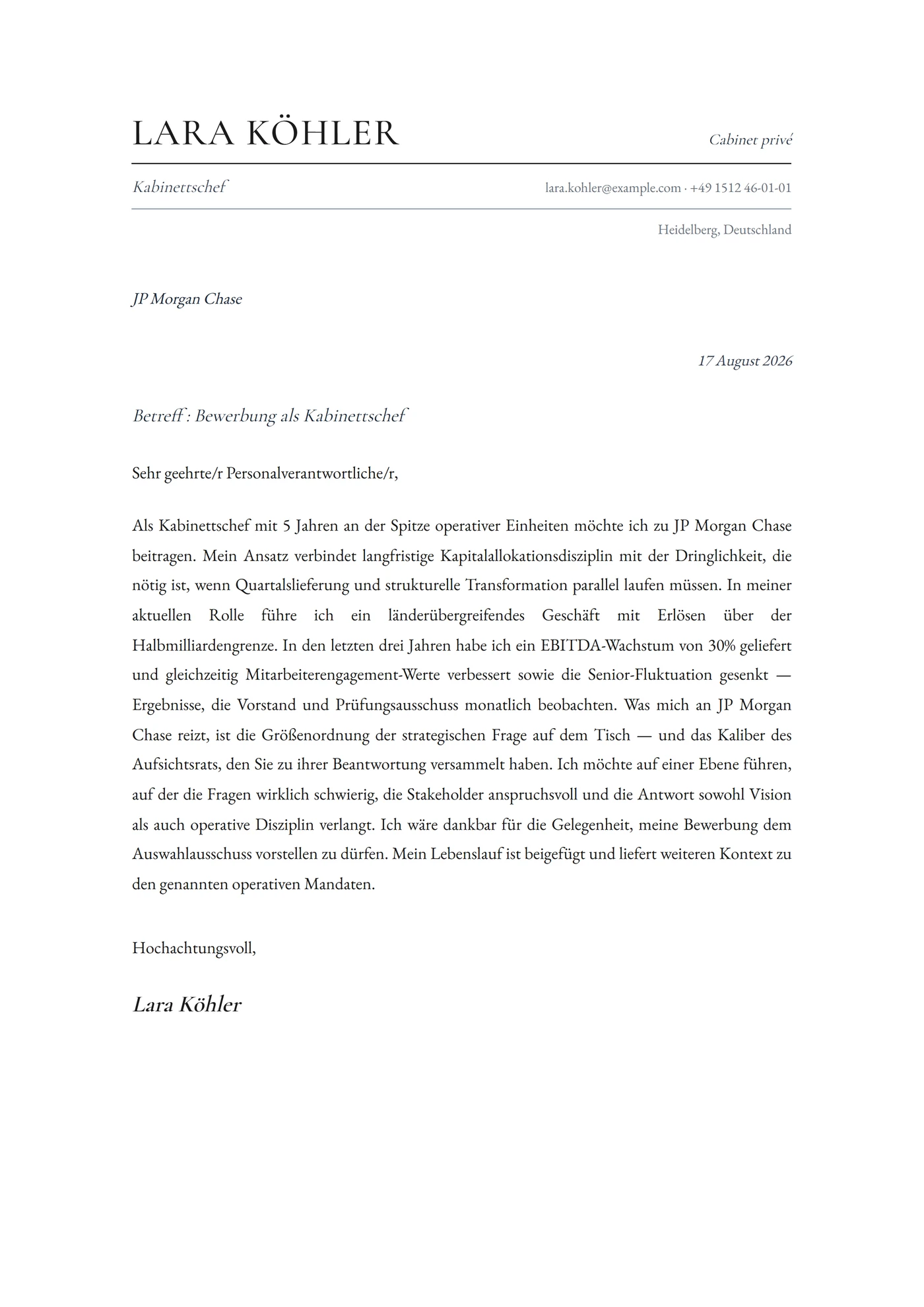 Cabinet — Anschreiben-Vorlagen