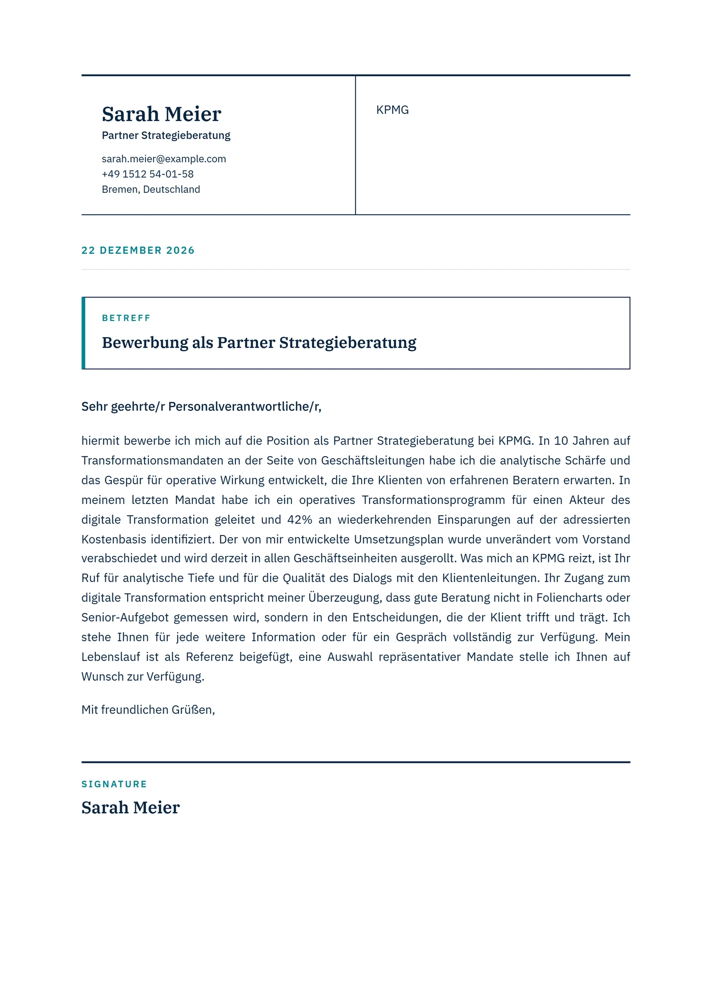 Exec Consulting — Anschreiben-Vorlagen