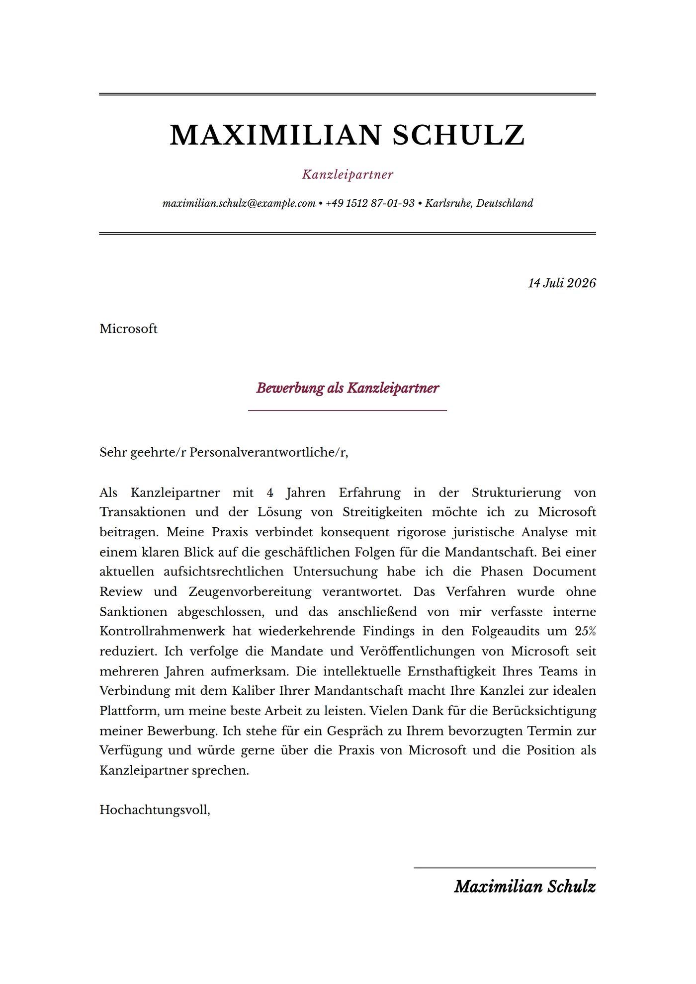 Exec Kanzlei — Anschreiben-Vorlagen