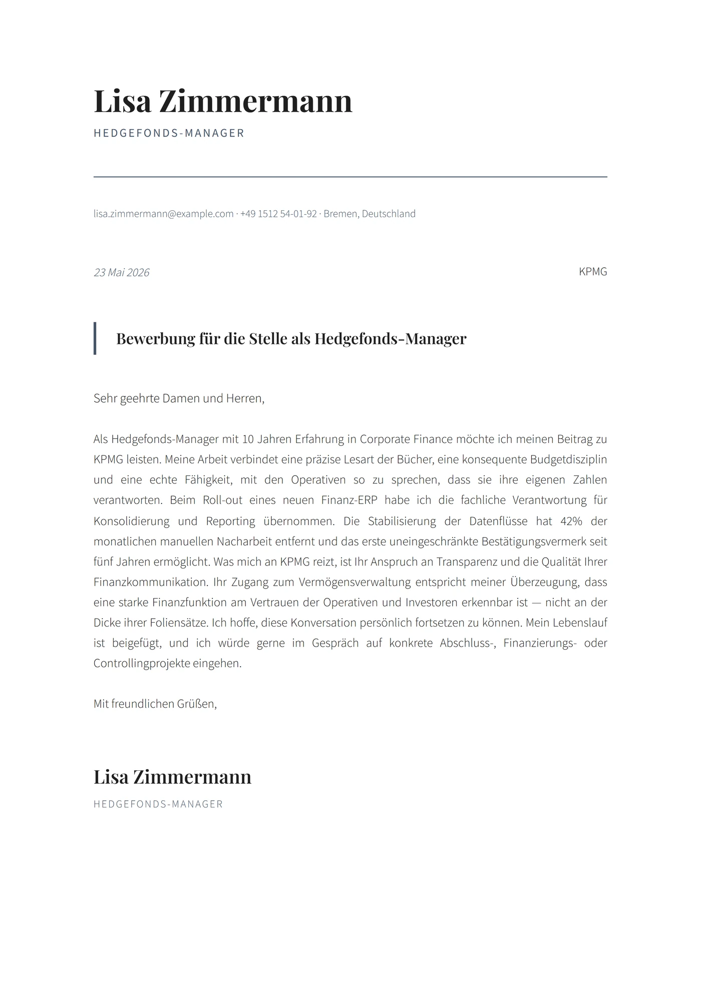 Exec Moderne Finance — Anschreiben-Vorlagen