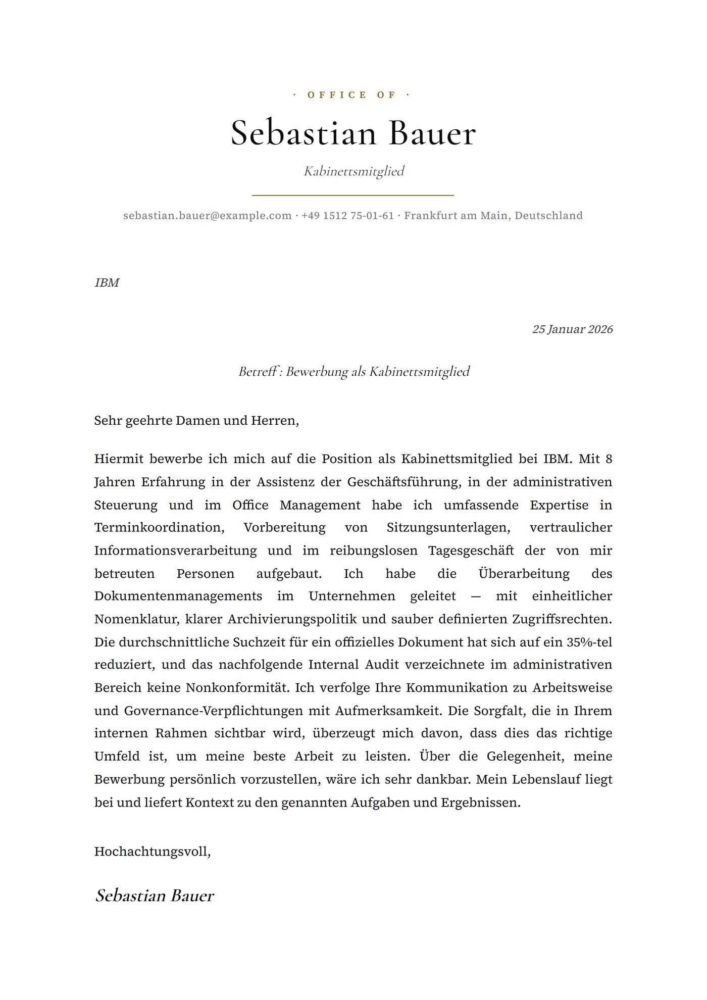 Präsidial — Anschreiben-Vorlagen