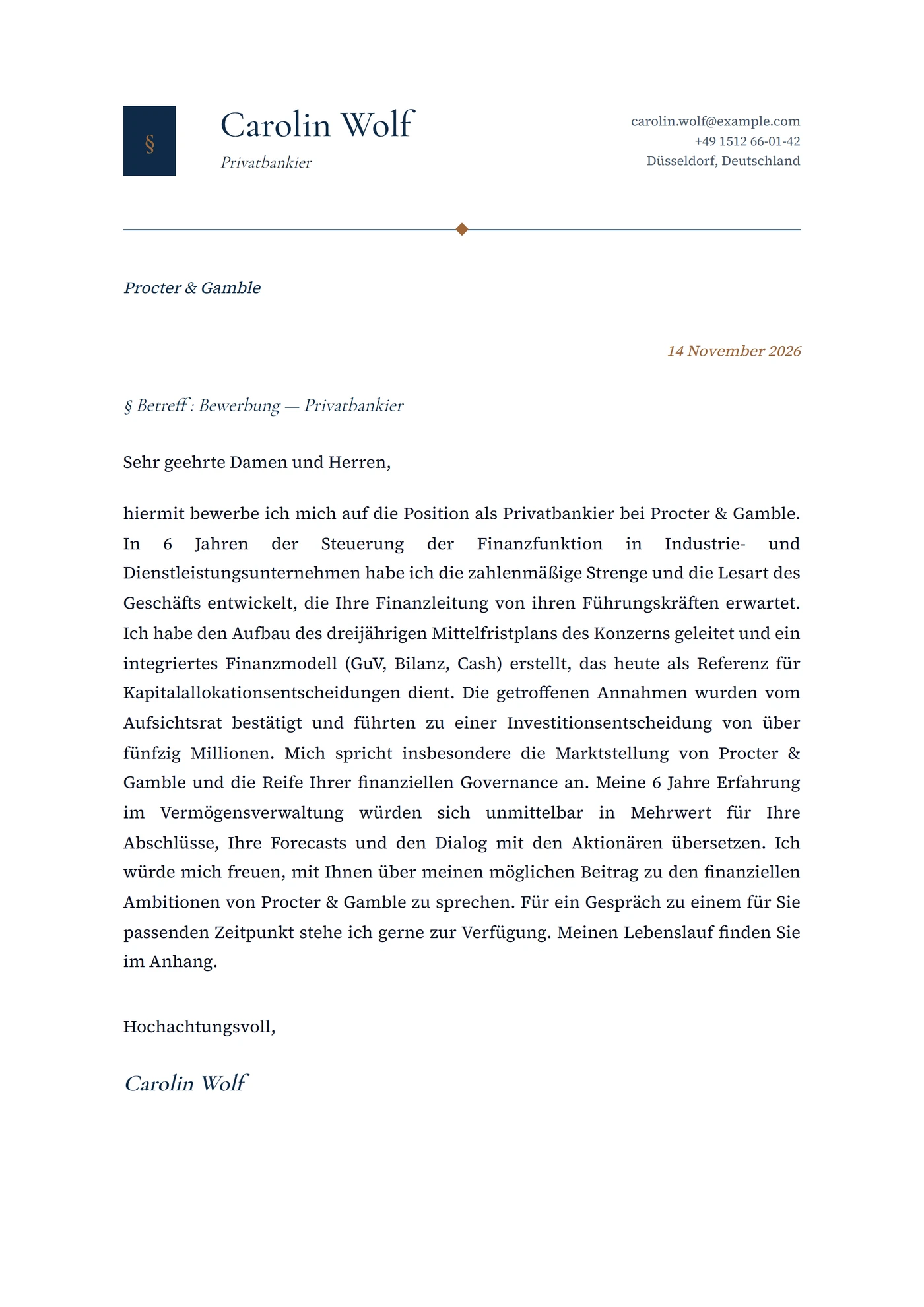 Privatbank — Anschreiben-Vorlagen