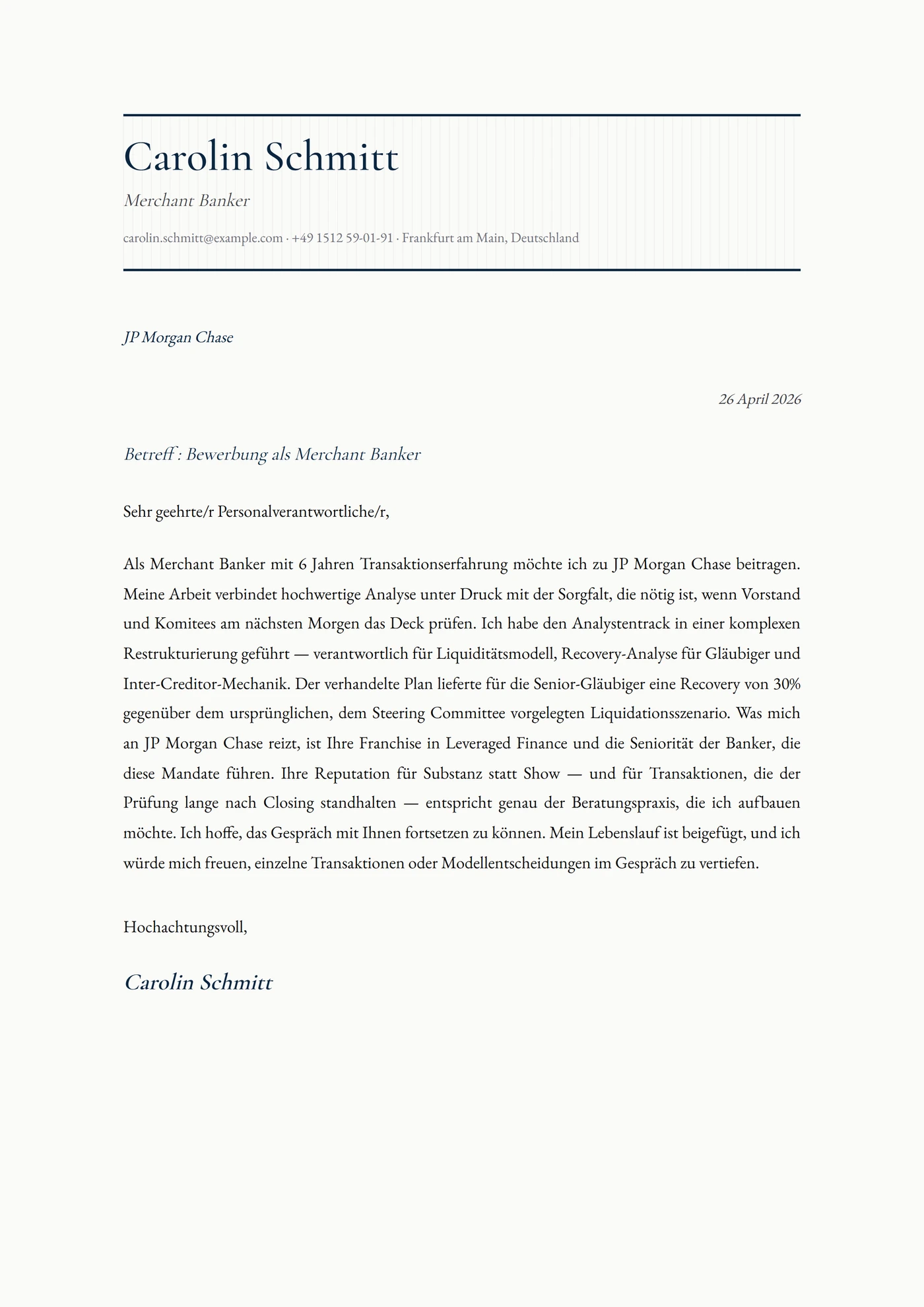 Savile Row — Anschreiben-Vorlagen