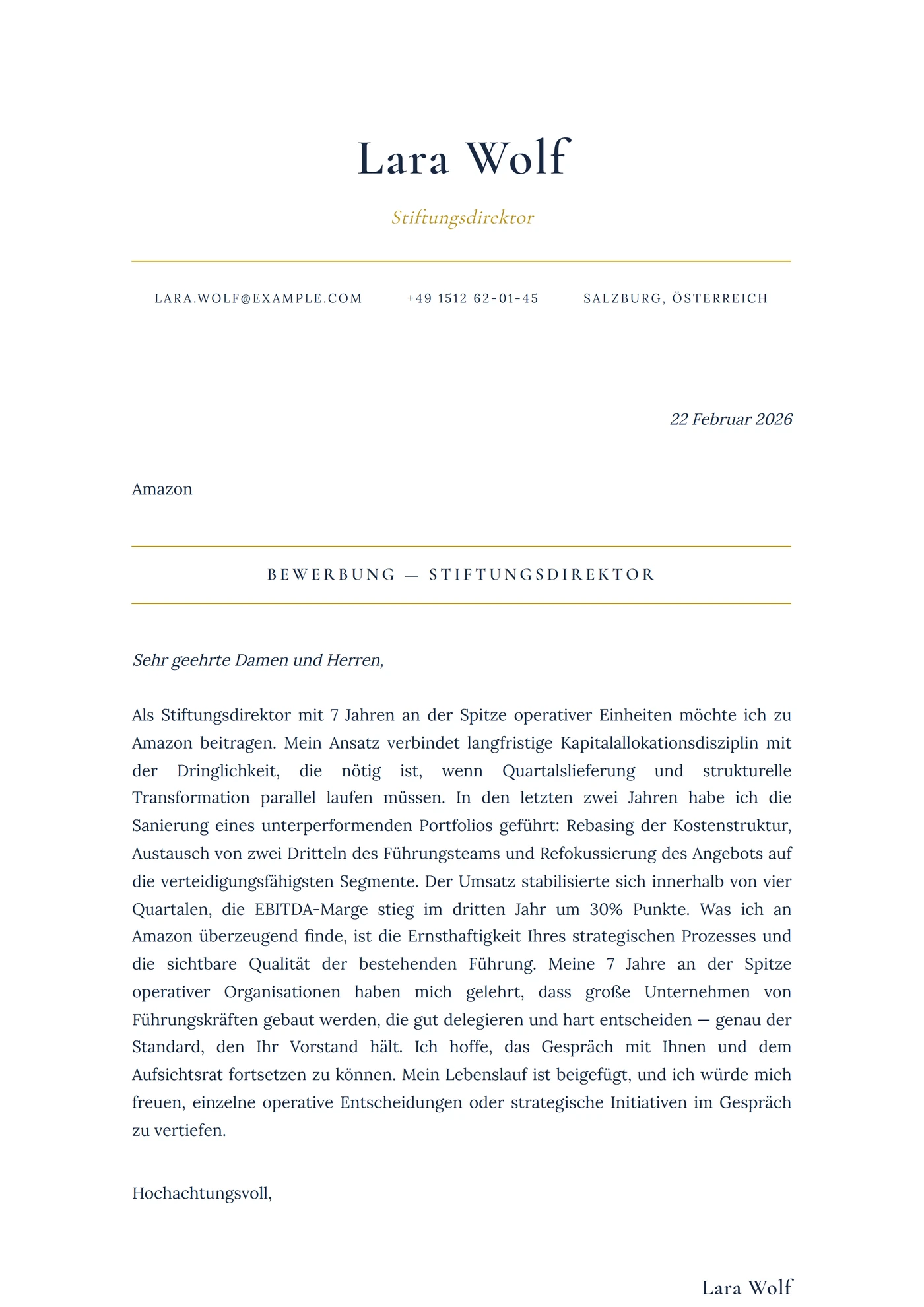 Exec Tradition — Anschreiben-Vorlagen