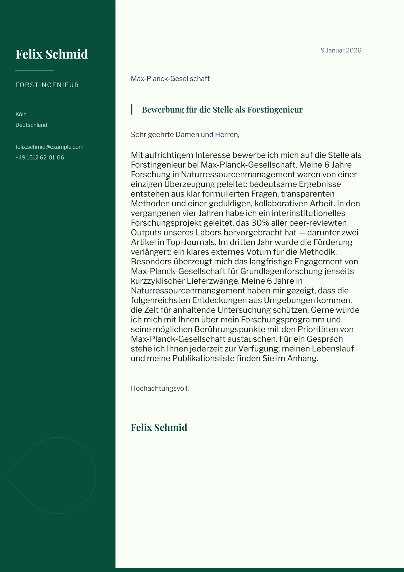 Walddach — Anschreiben-Vorlagen