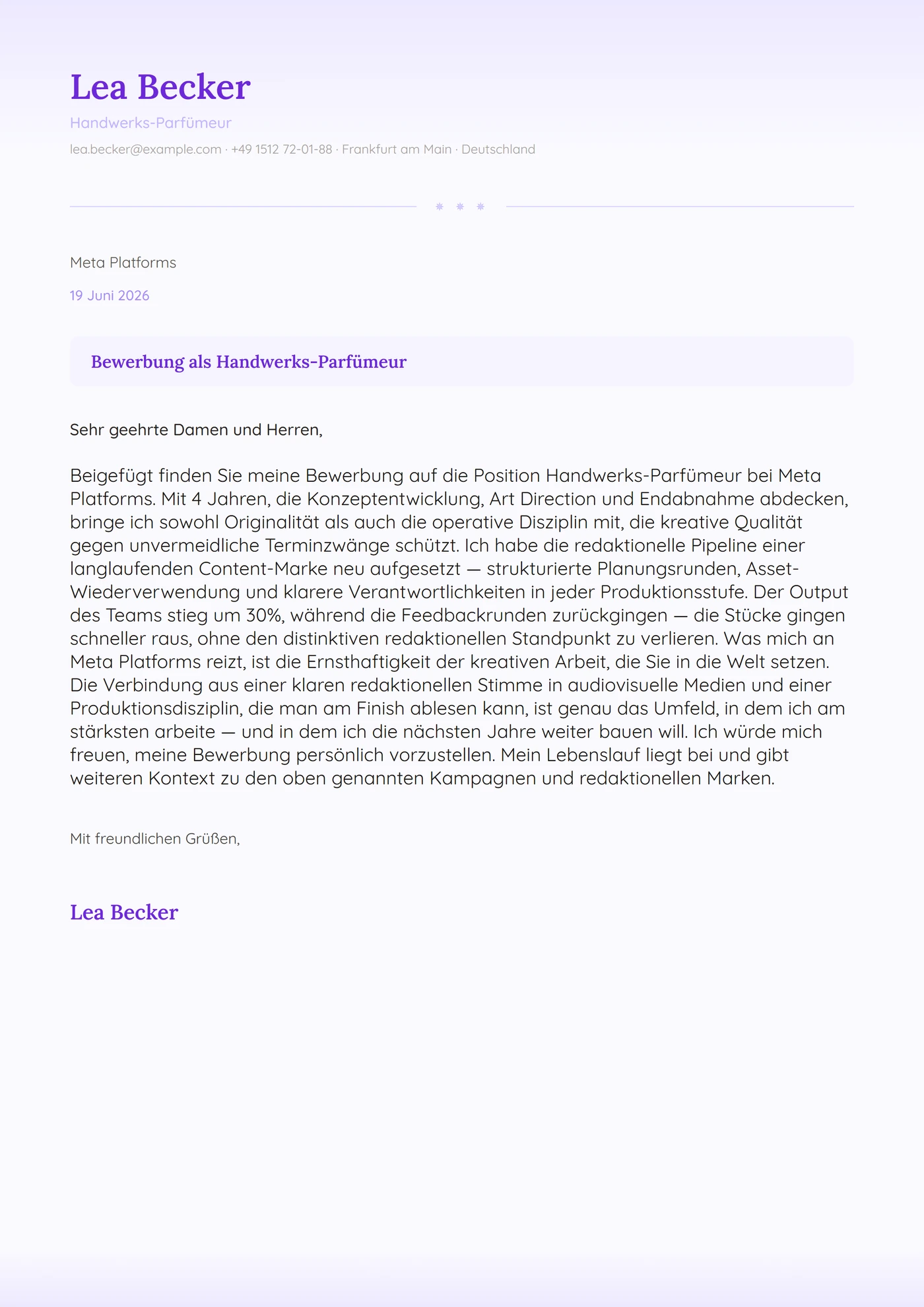 Lavendelfelder — Anschreiben-Vorlagen