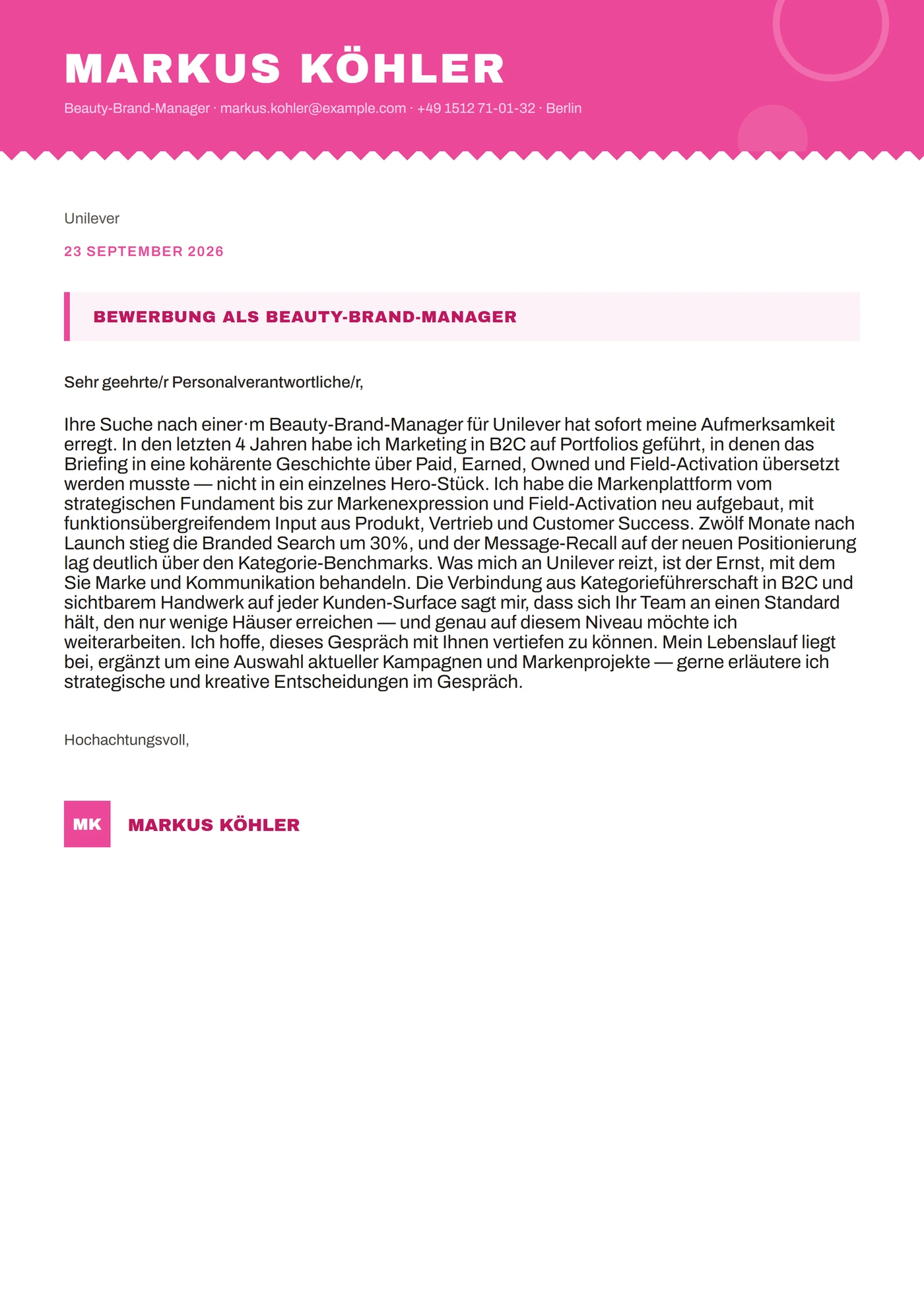 Magenta-Pop — Anschreiben-Vorlagen