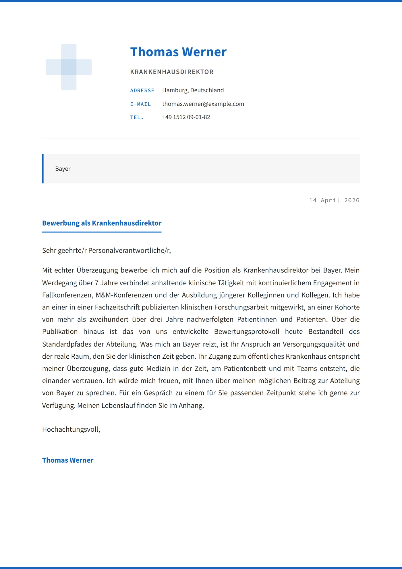 Medizinische Präzision — Anschreiben-Vorlagen