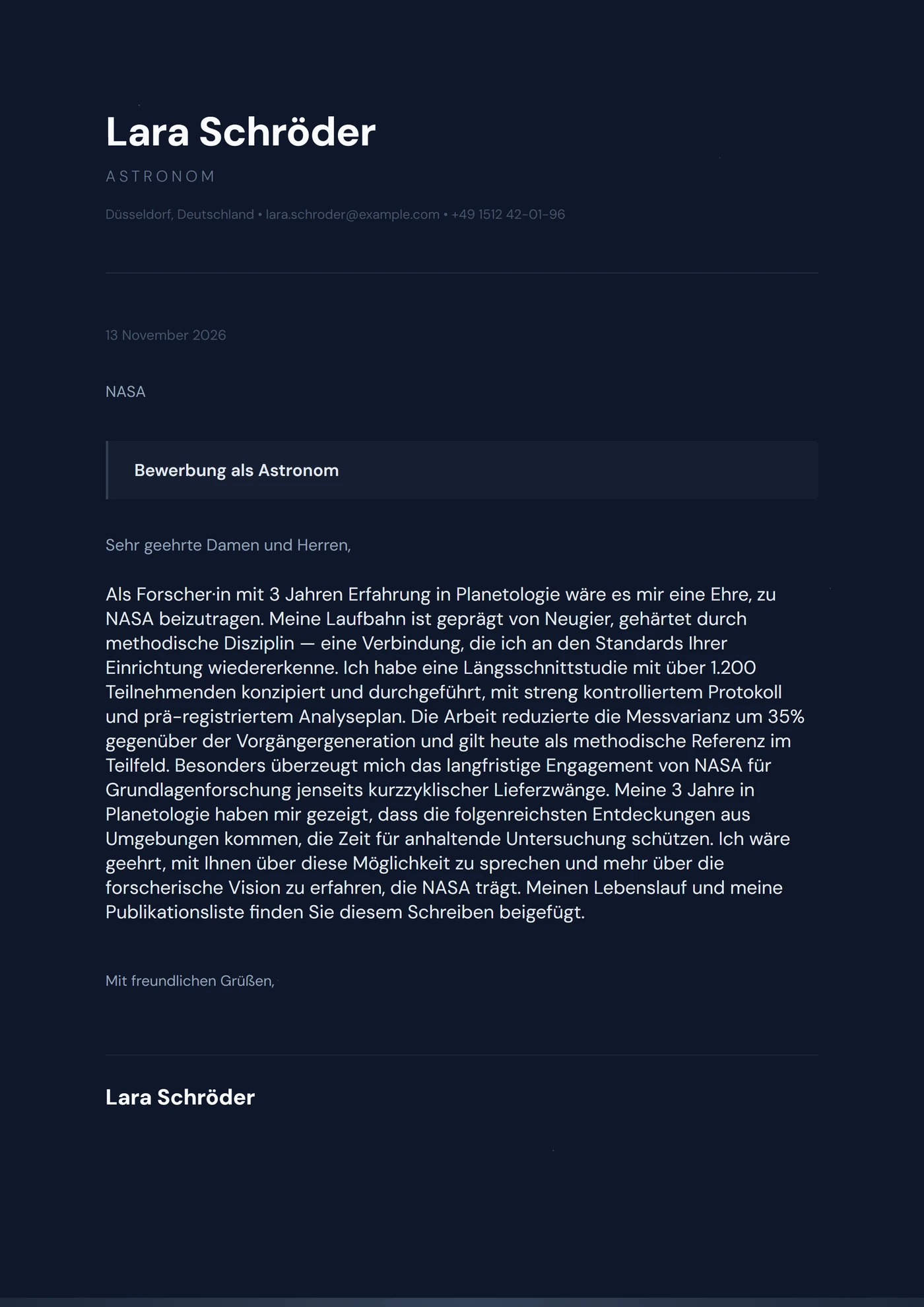 Mitternachtsblau — Anschreiben-Vorlagen