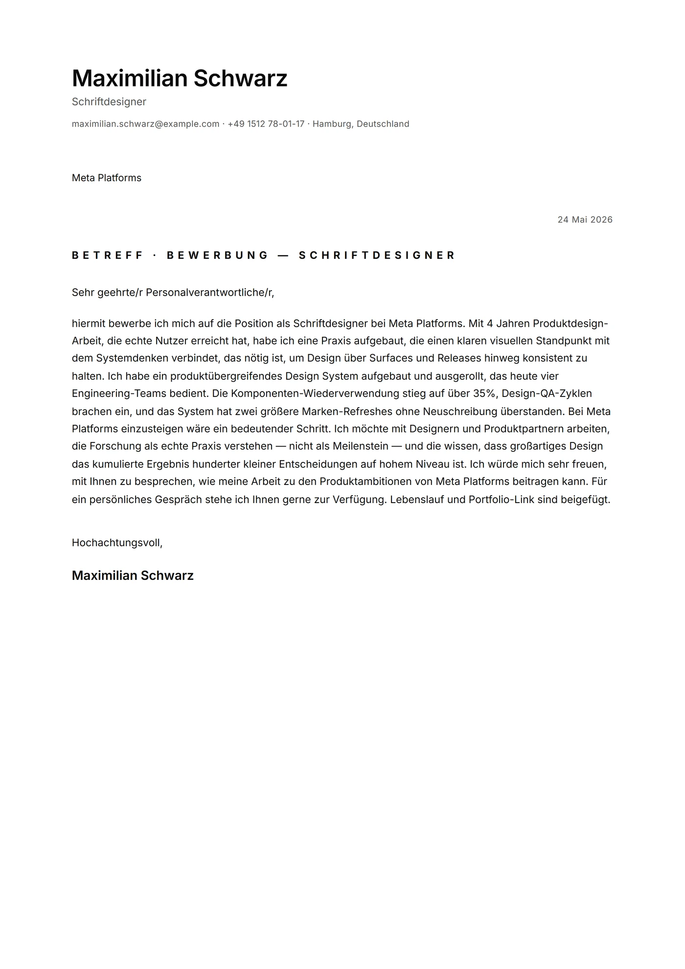 Minimal Mikrotypografie — Anschreiben-Vorlagen