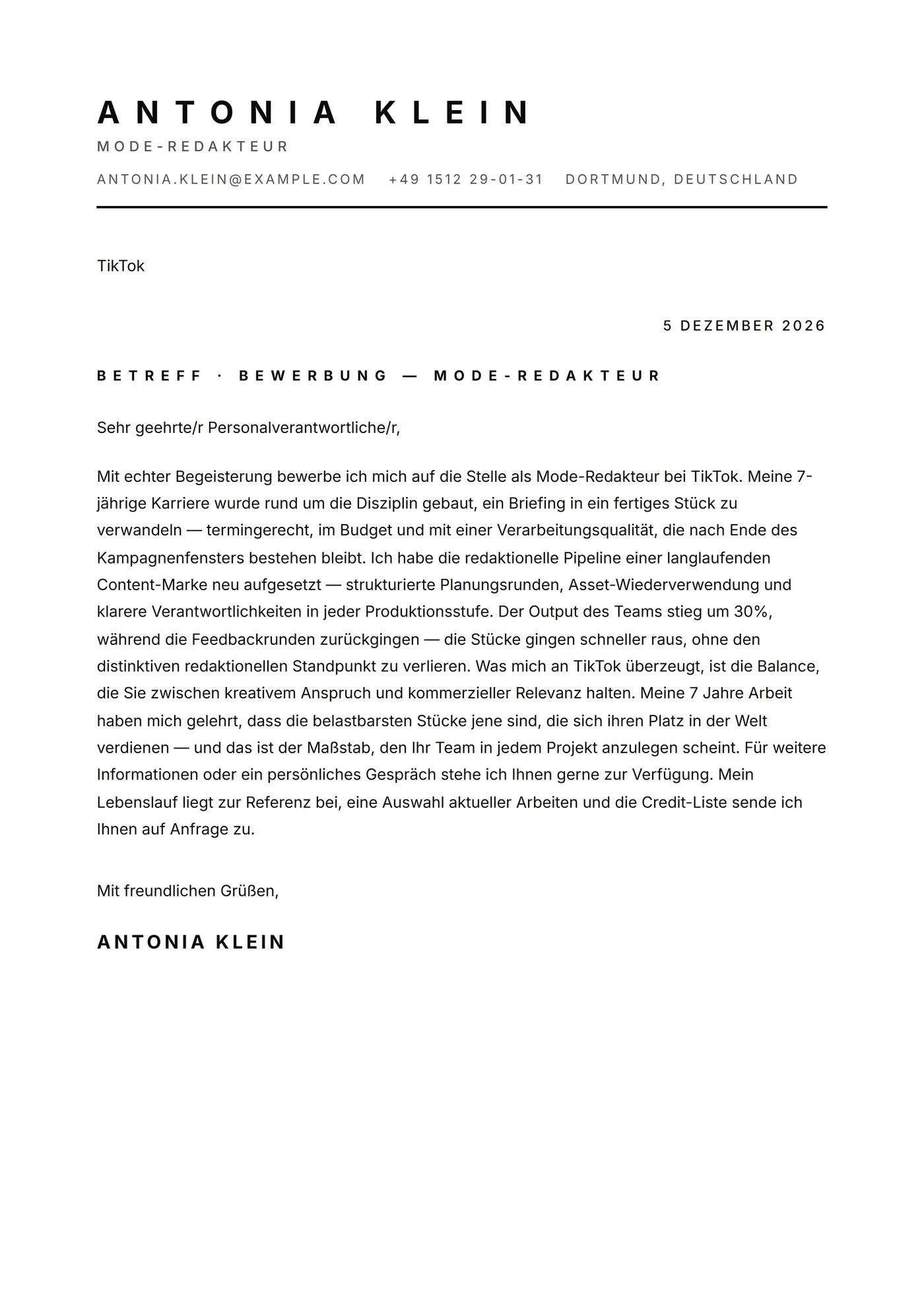 Minimal Großbuchstaben — Anschreiben-Vorlagen