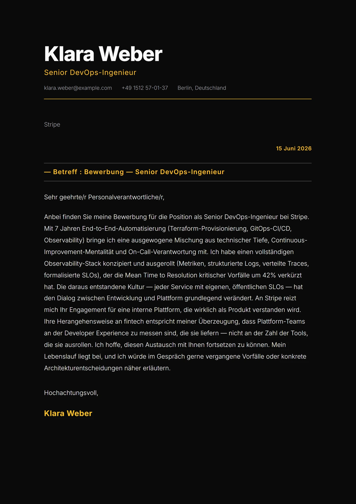 Dunkler Monolith — Anschreiben-Vorlagen