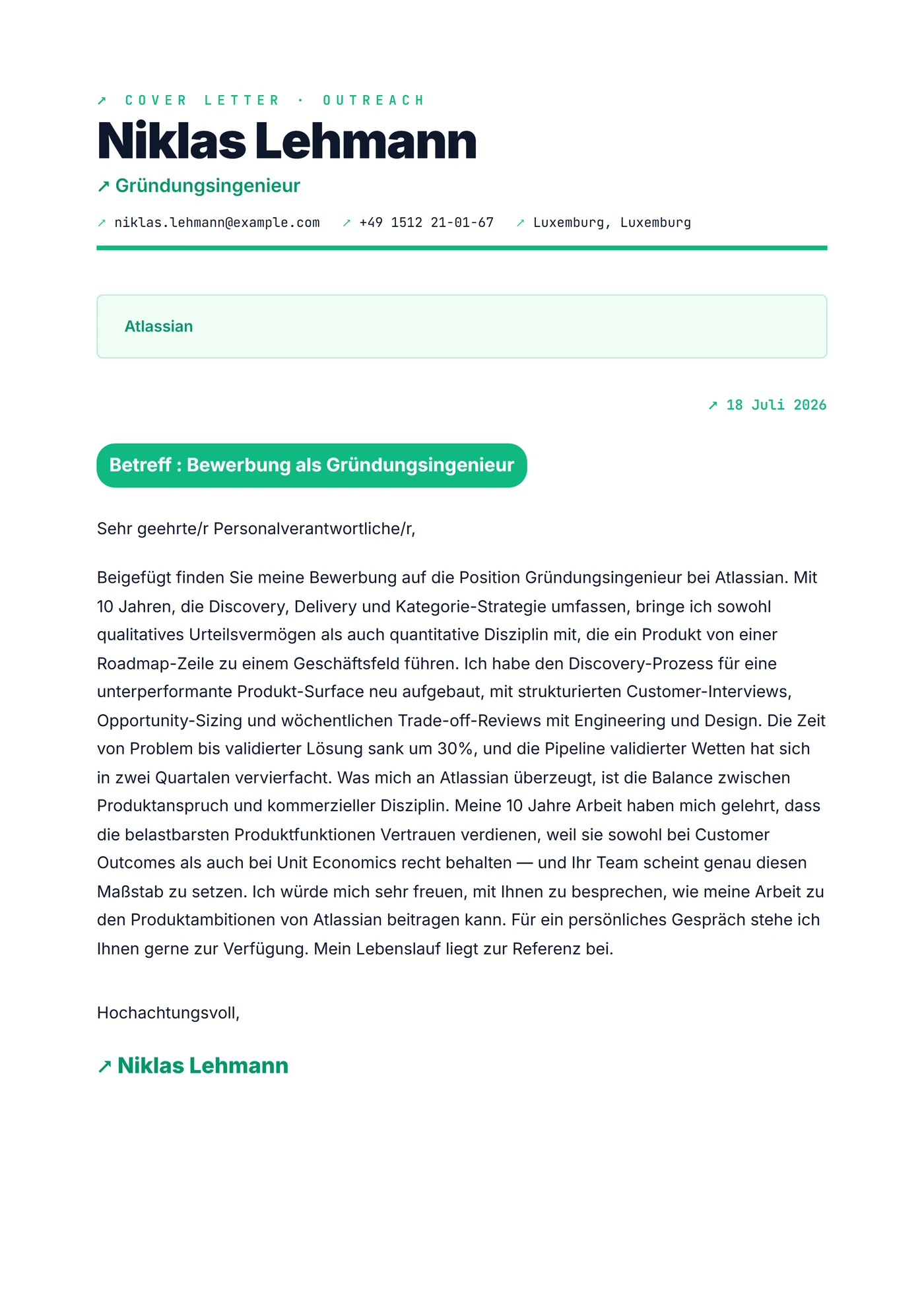 Startup Modern — Anschreiben-Vorlagen