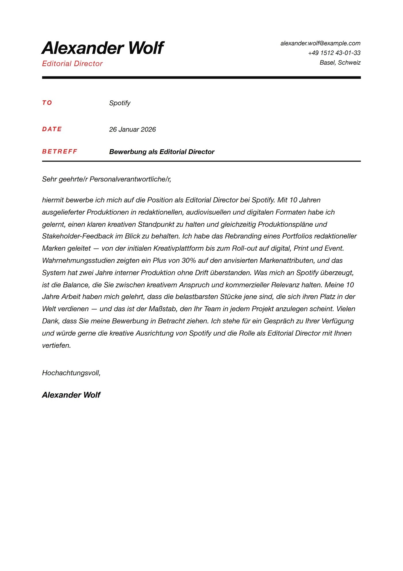 Schweizer Raster — Anschreiben-Vorlagen