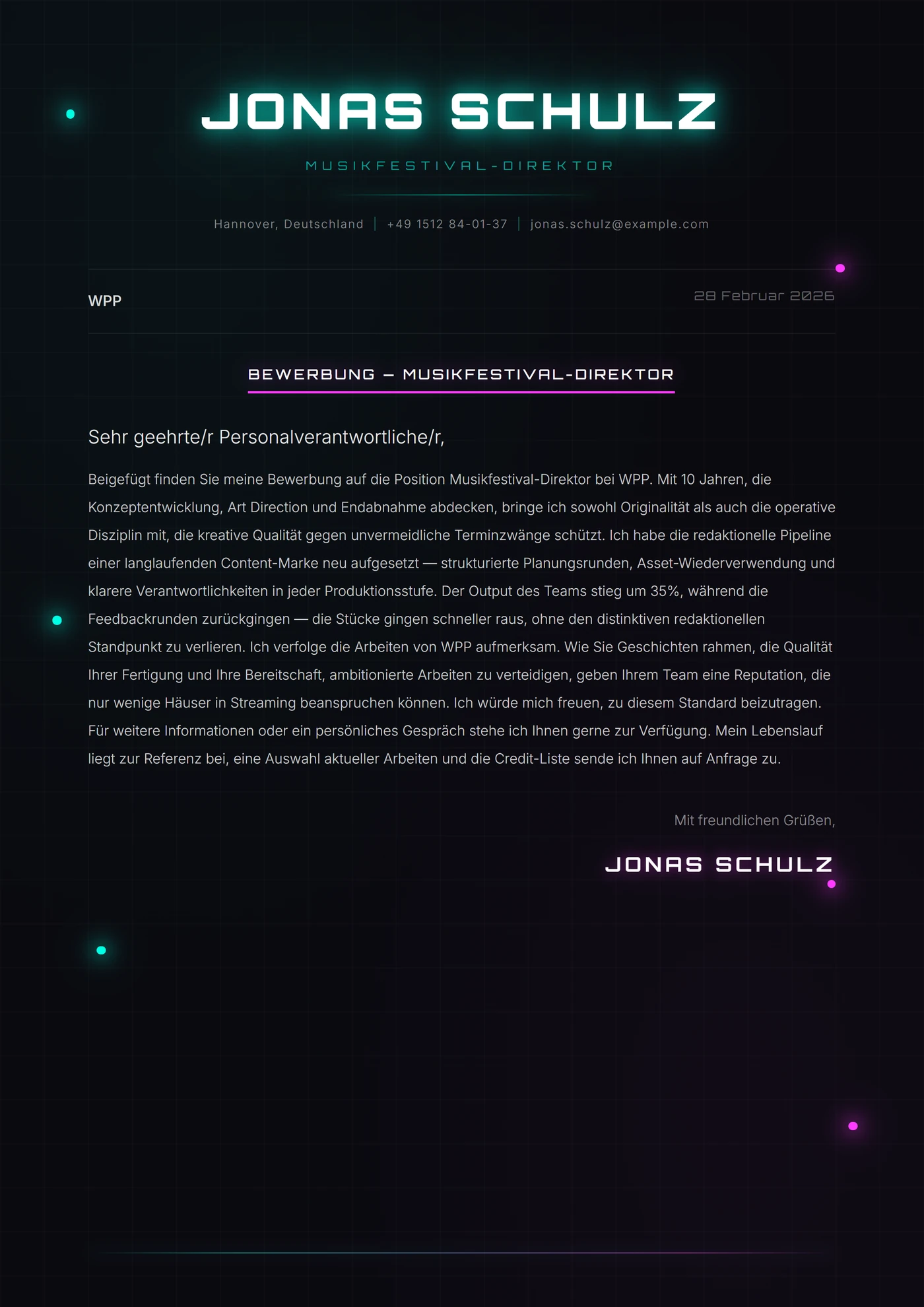 Neon-Leuchten — Anschreiben-Vorlagen