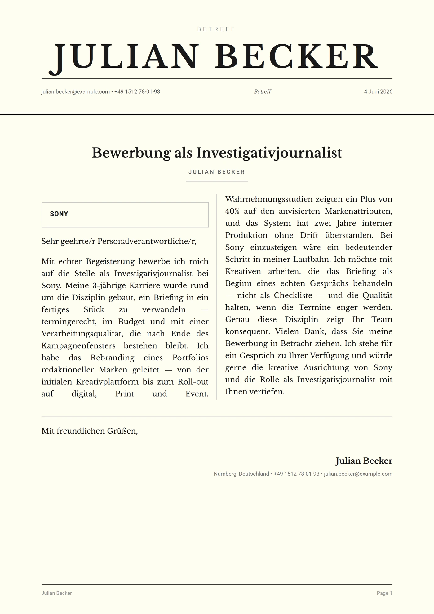 Zeitungsspalte — Anschreiben-Vorlagen