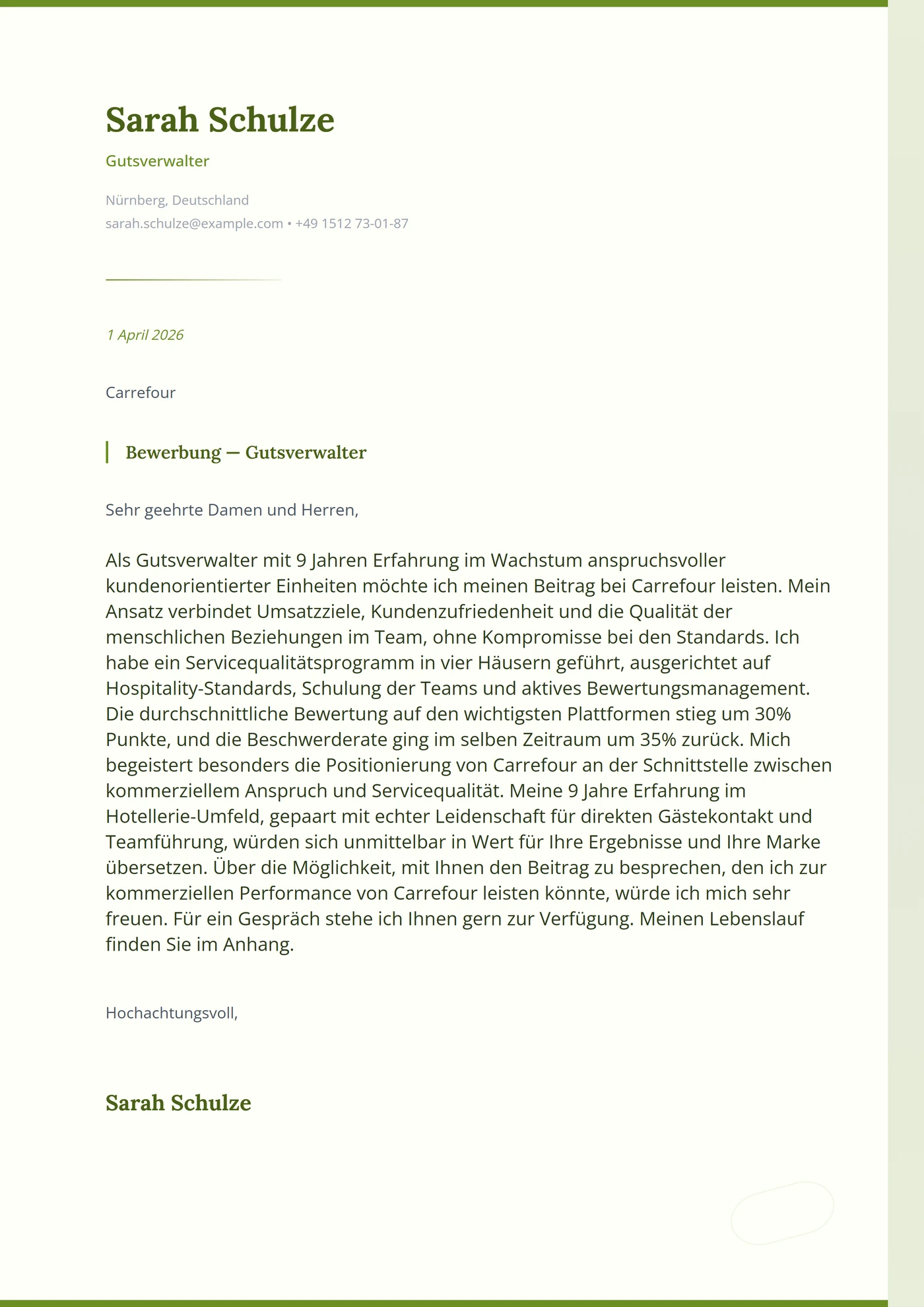 Olivenhain — Anschreiben-Vorlagen