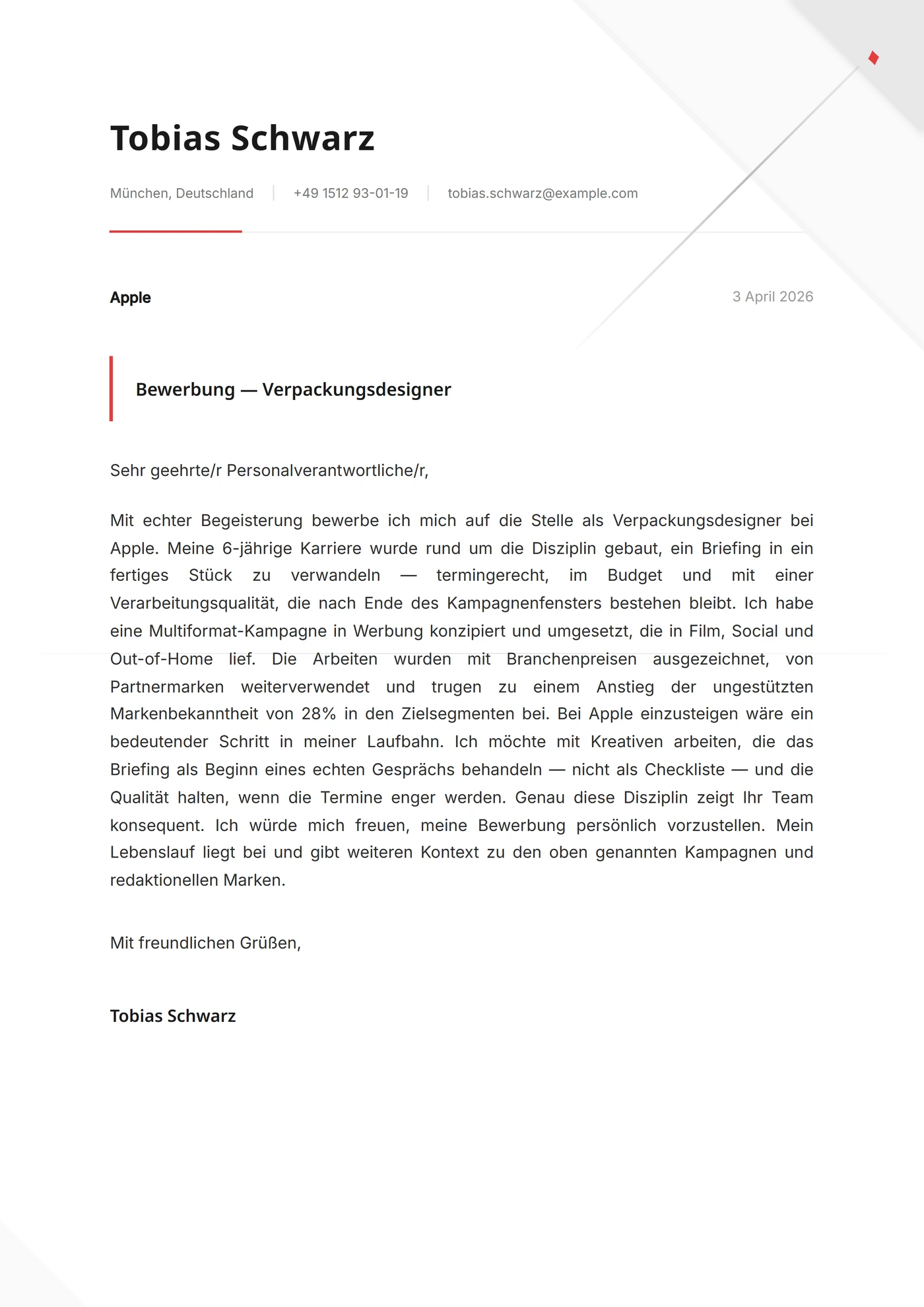 Origami-Falt — Anschreiben-Vorlagen