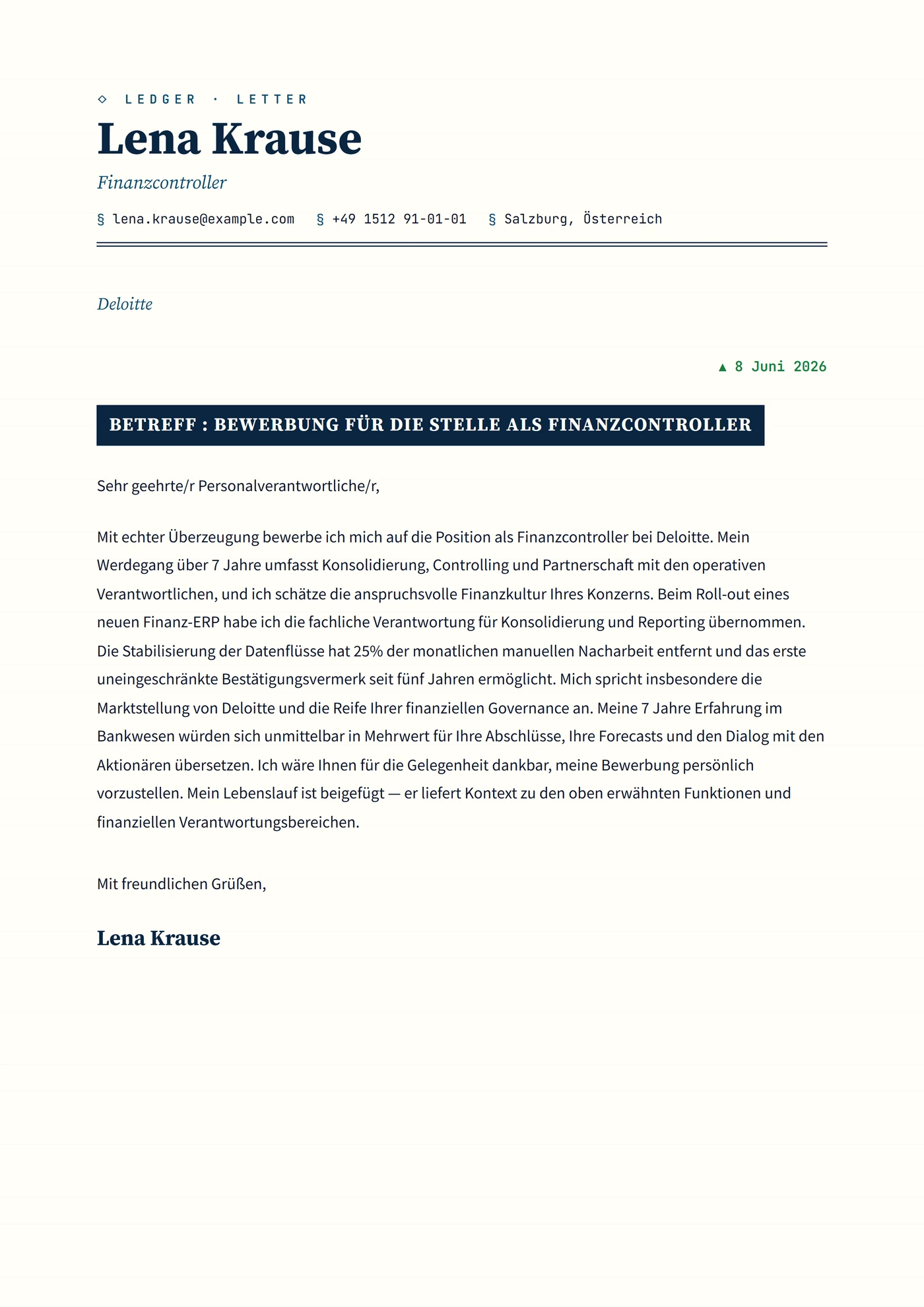 Bankjournal — Anschreiben-Vorlagen