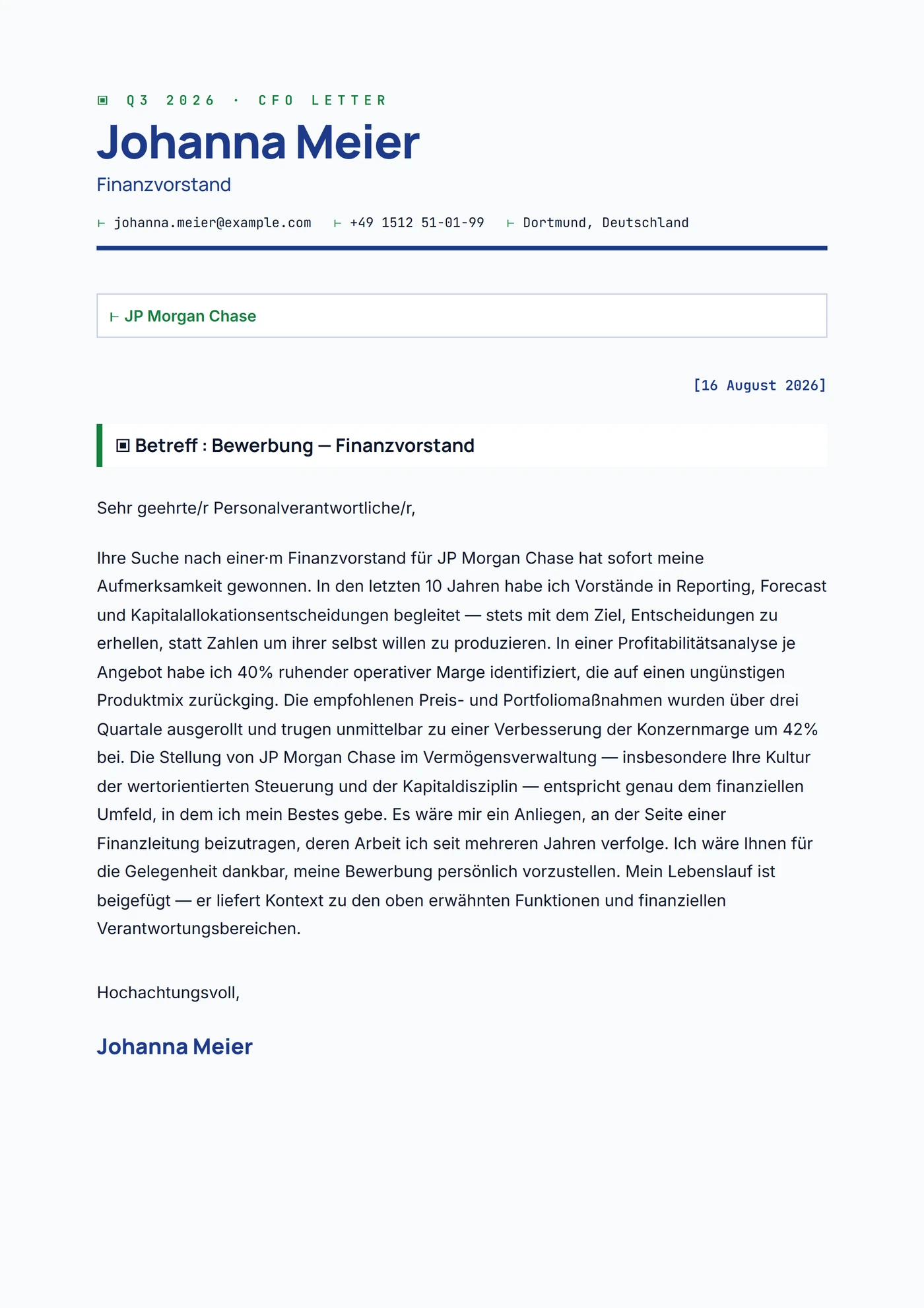 CFO-Schreiben — Anschreiben-Vorlagen