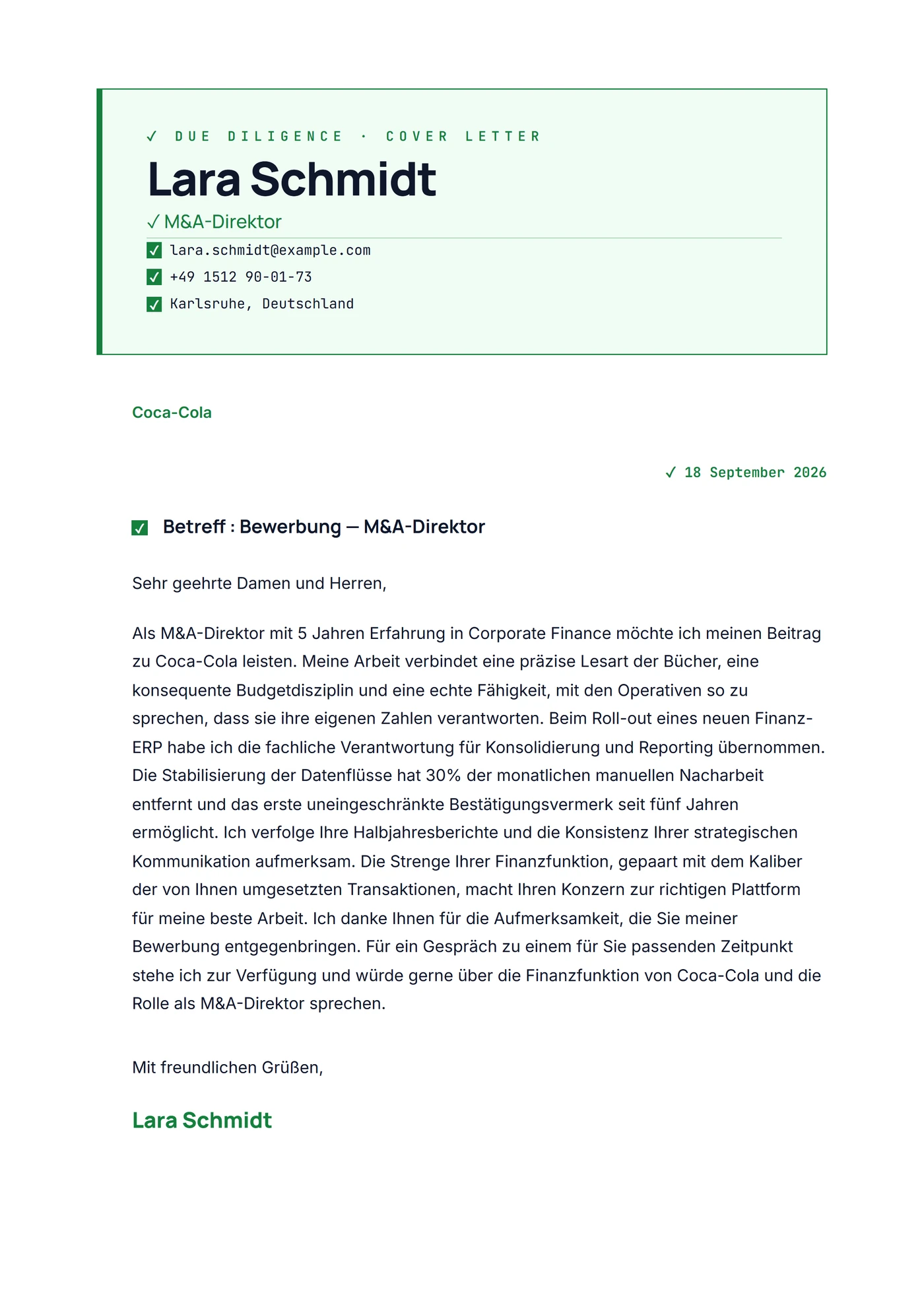 Due Diligence — Anschreiben-Vorlagen