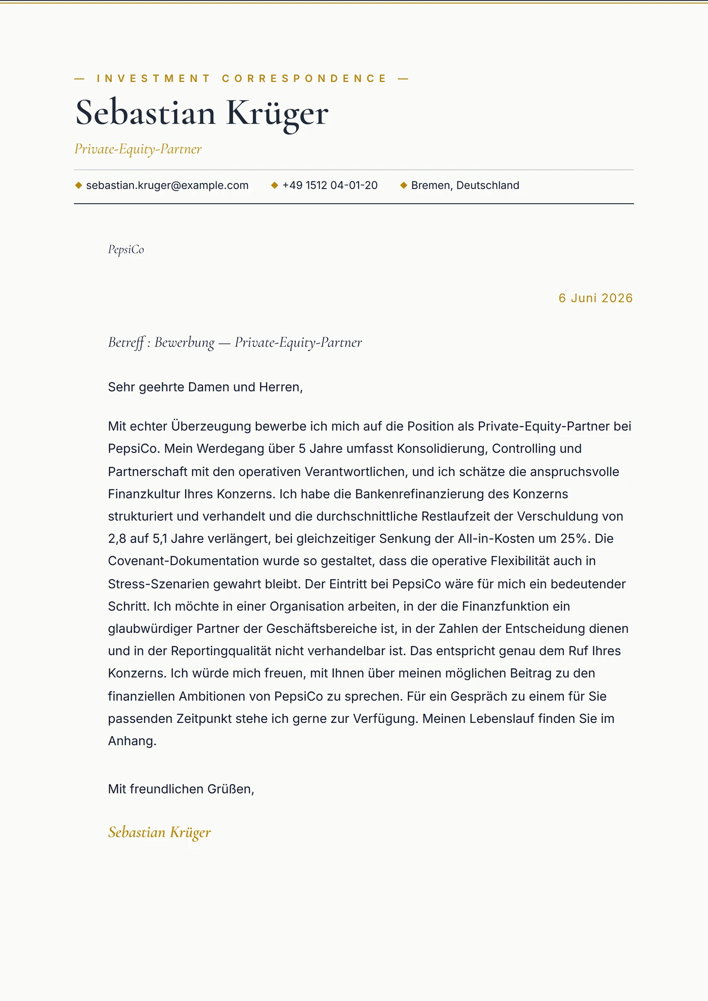 Private Equity — Anschreiben-Vorlagen