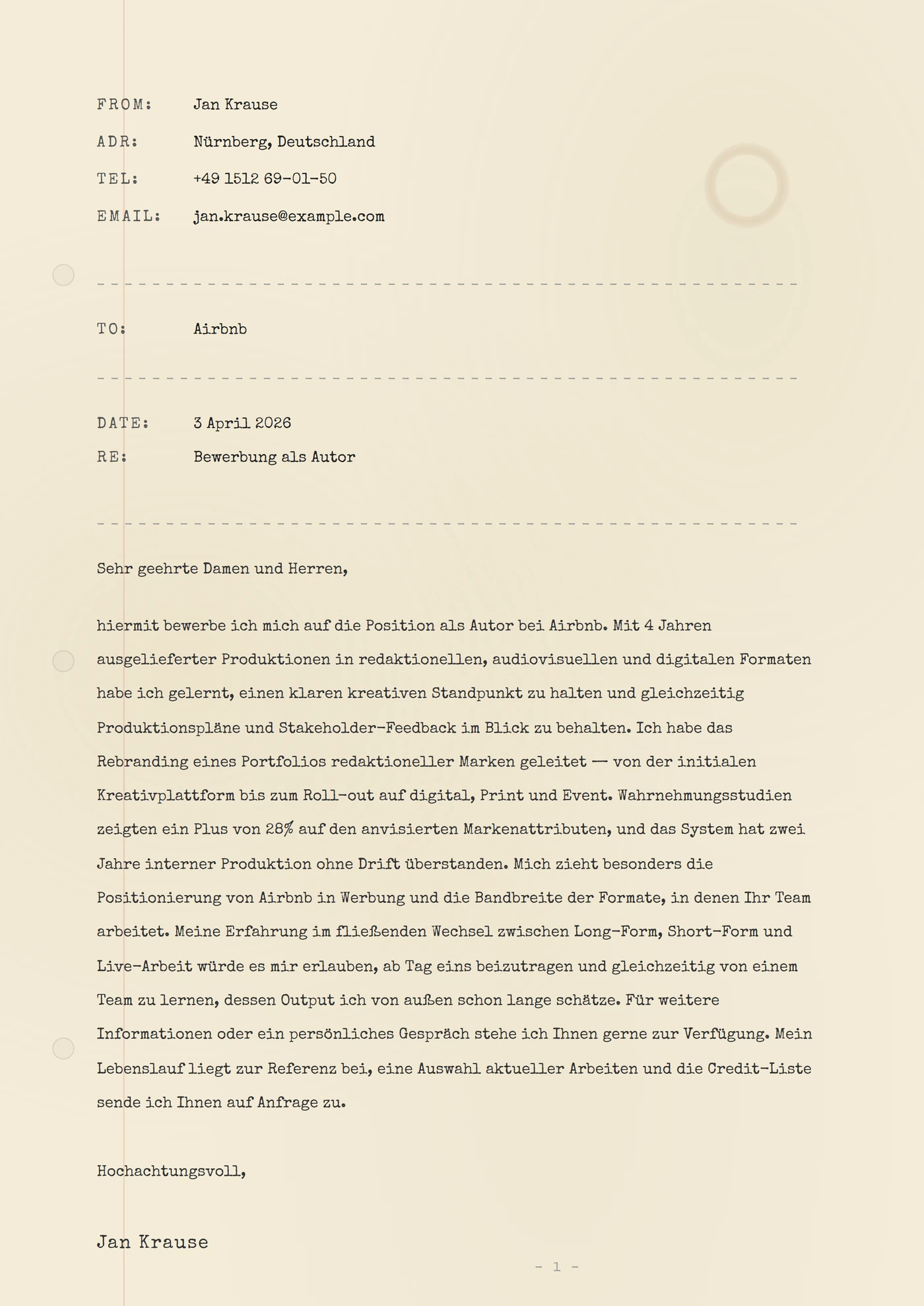 Retro-Schreibmaschine — Anschreiben-Vorlagen