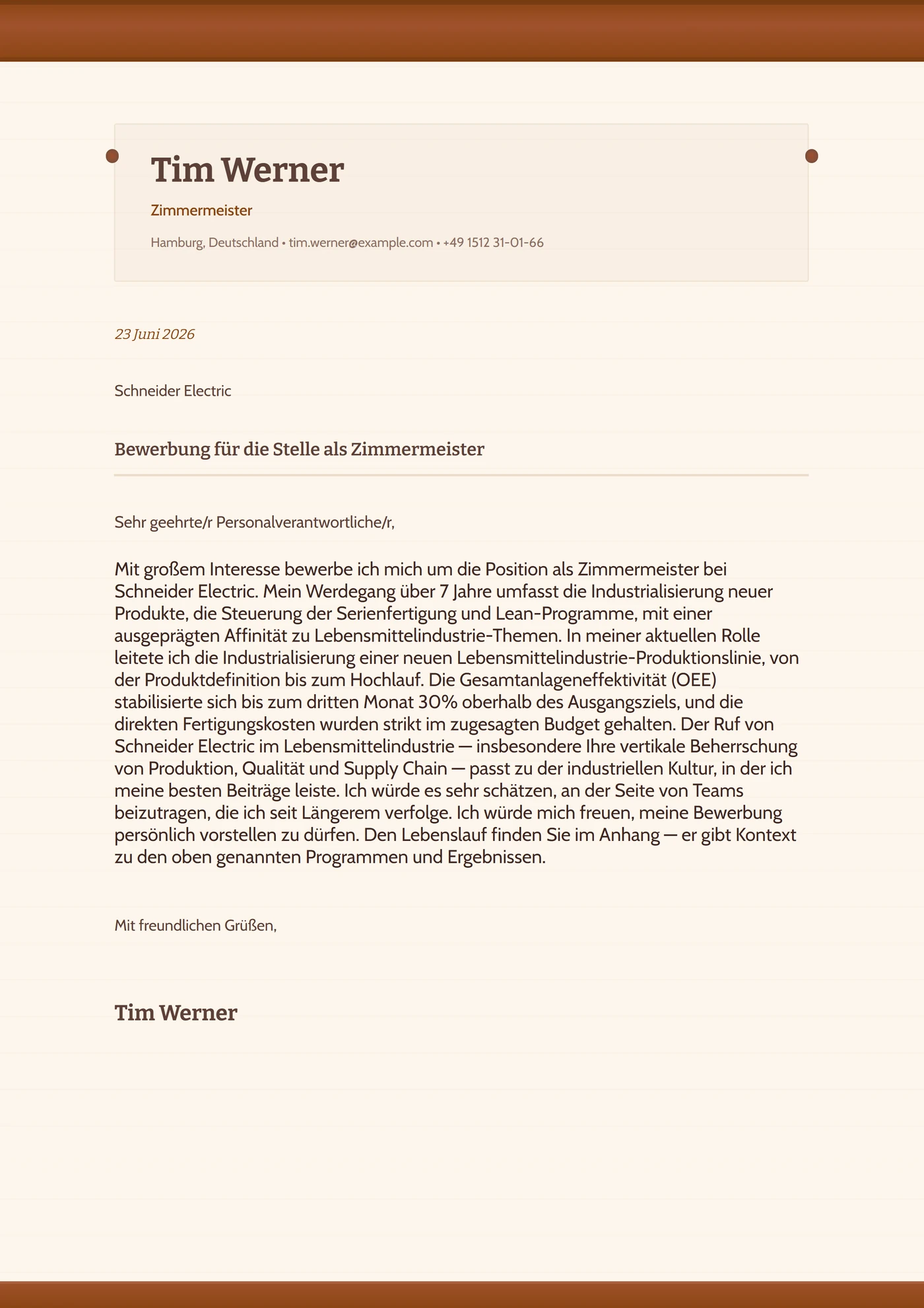 Rustikales Holz — Anschreiben-Vorlagen