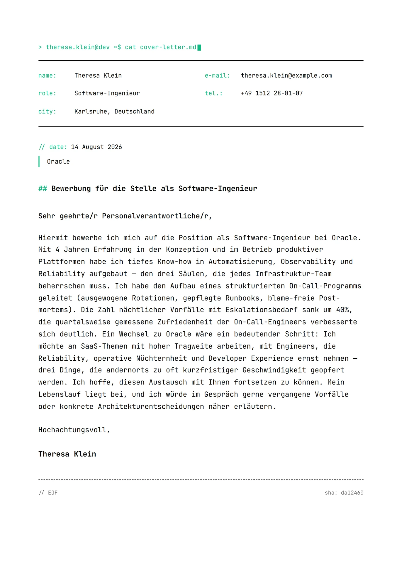 Tech Mono Minimal — Anschreiben-Vorlagen