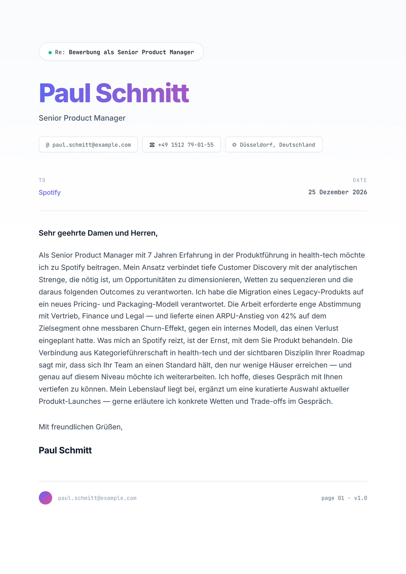 Tech-Startup — Anschreiben-Vorlagen
