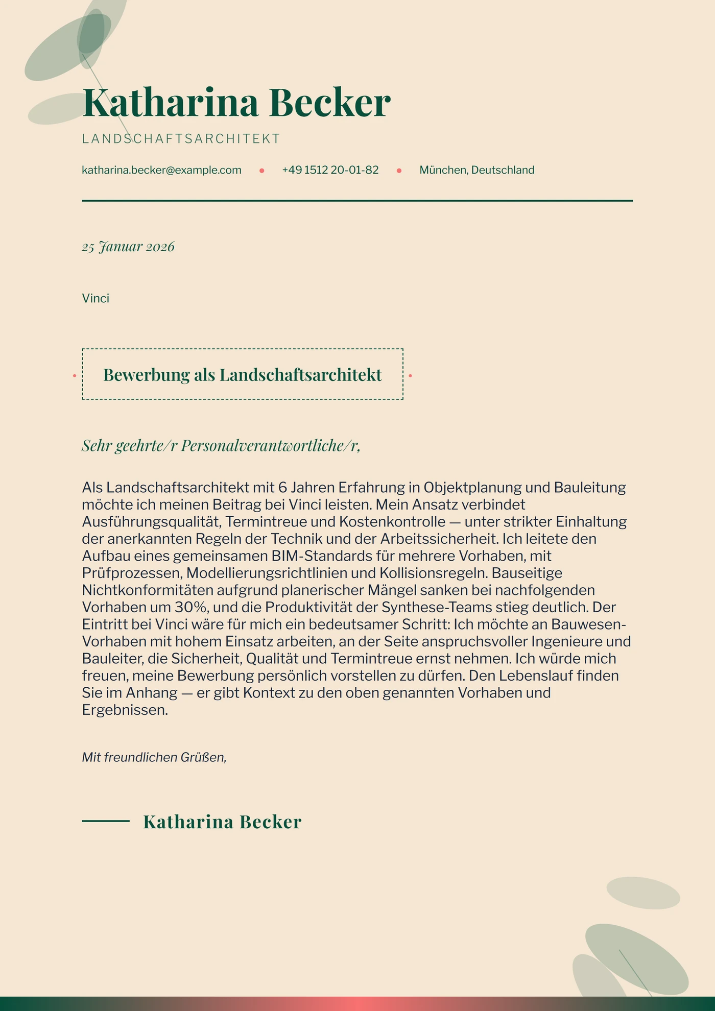 Warme Botanik — Anschreiben-Vorlagen