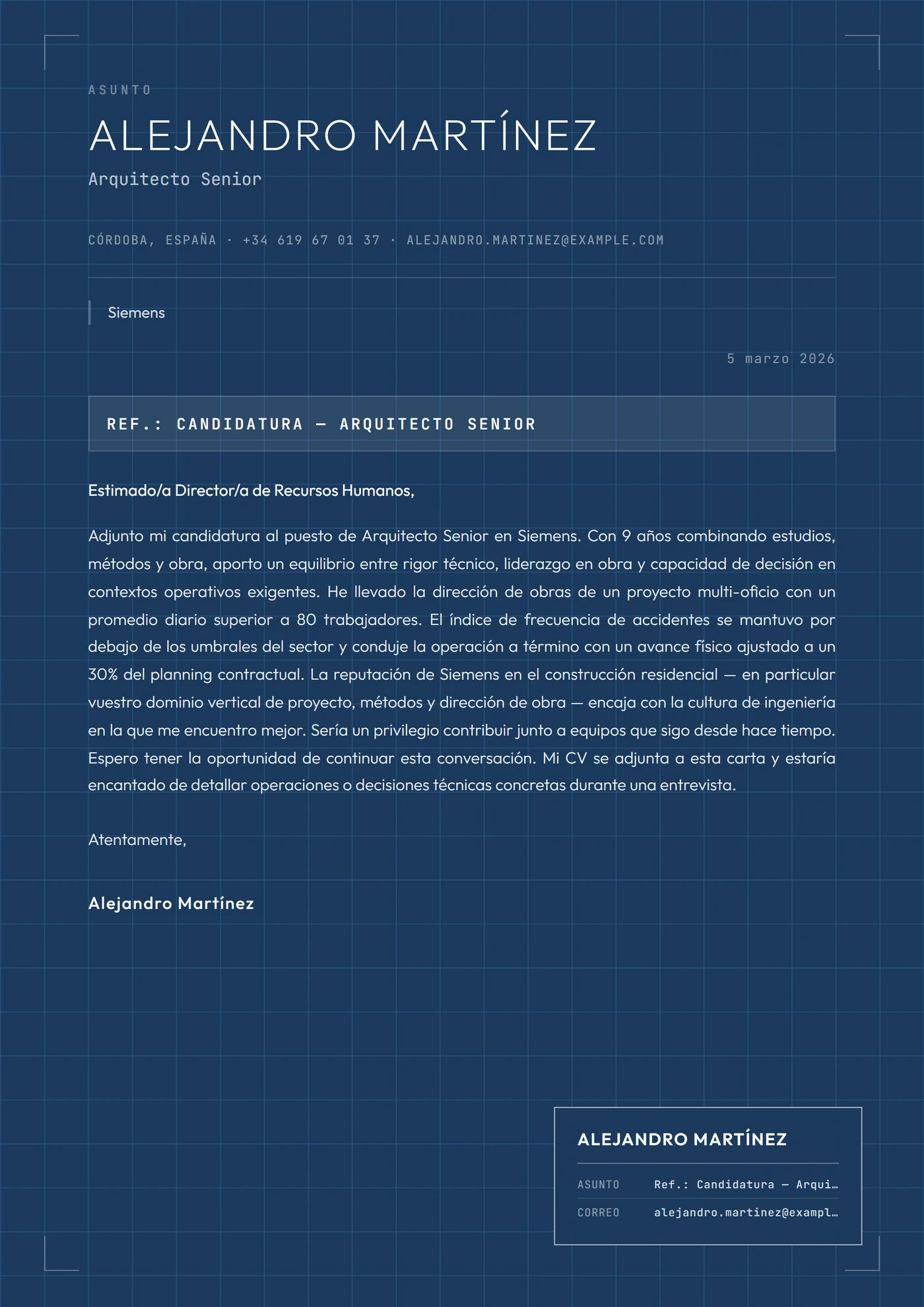 Plano de Arquitectura — Plantillas de cartas de presentación