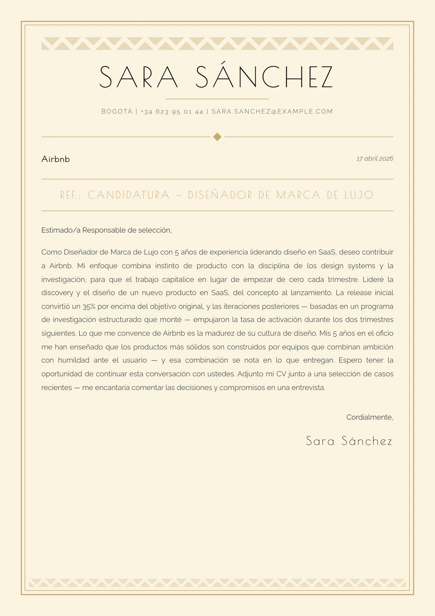 Art Déco — Plantillas de cartas de presentación